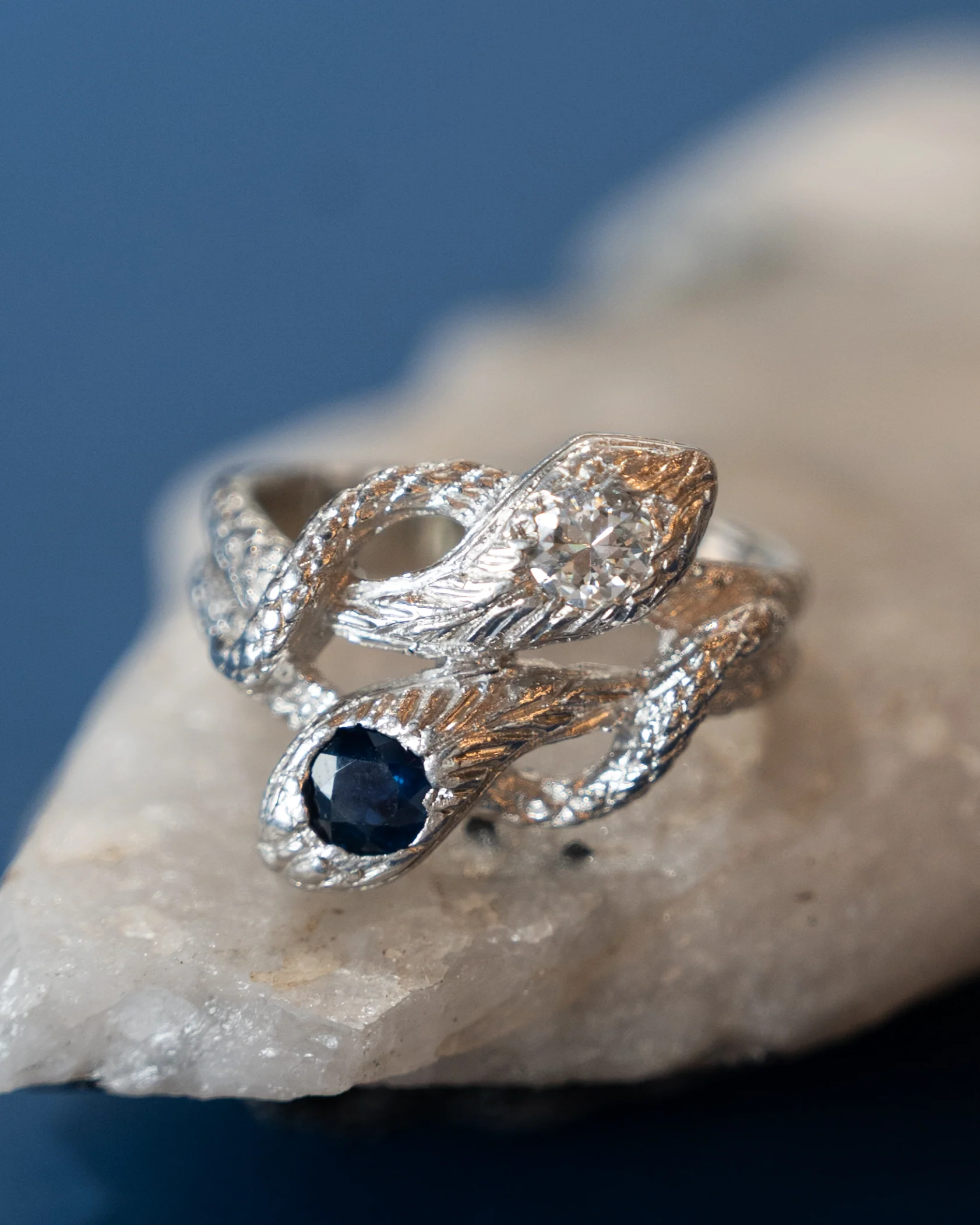 Mens Vintage Deco Two-Headed Snake Ring Platinum - Image 6