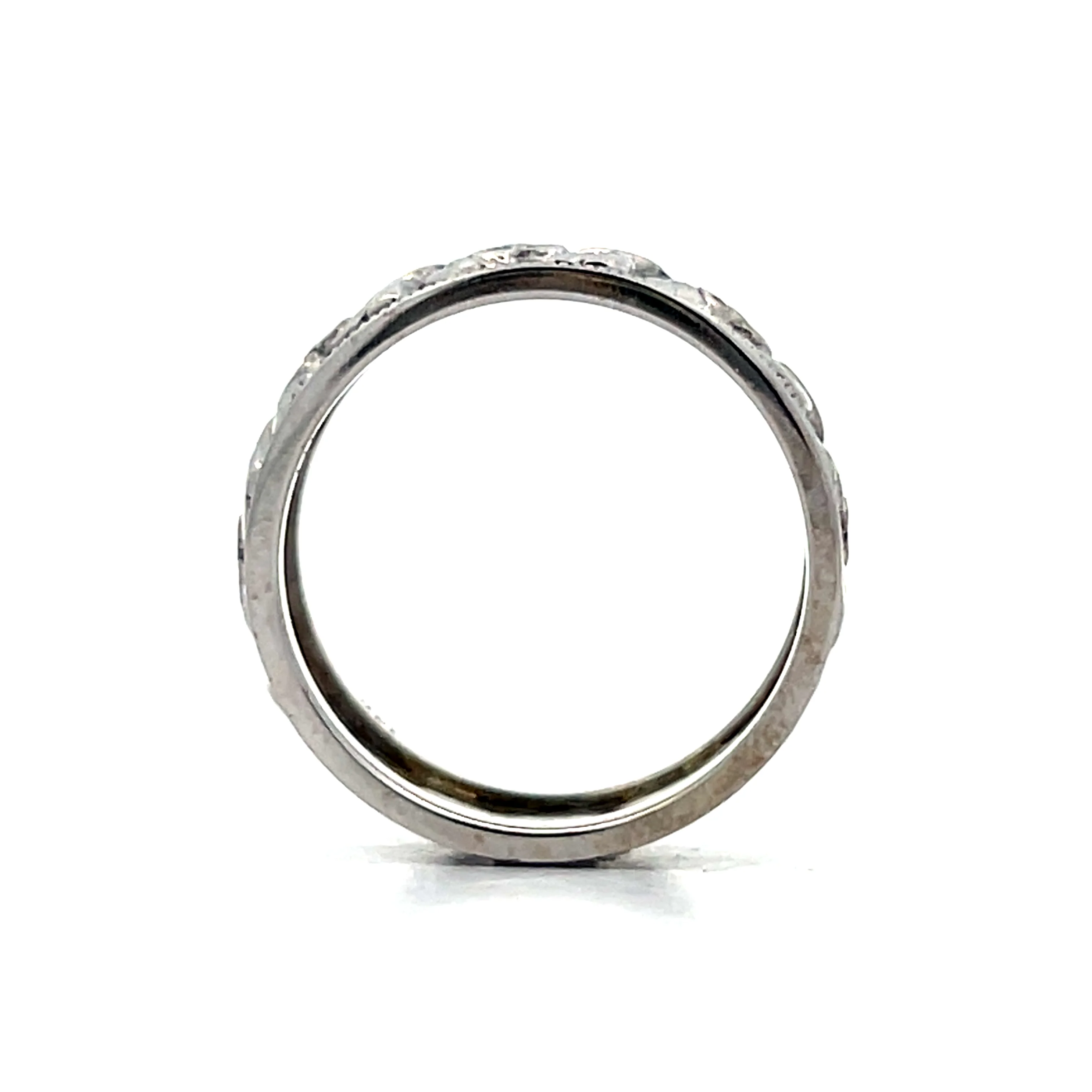 Mens Vintage Floral Blossom Band in 14k White Gold - Image 4