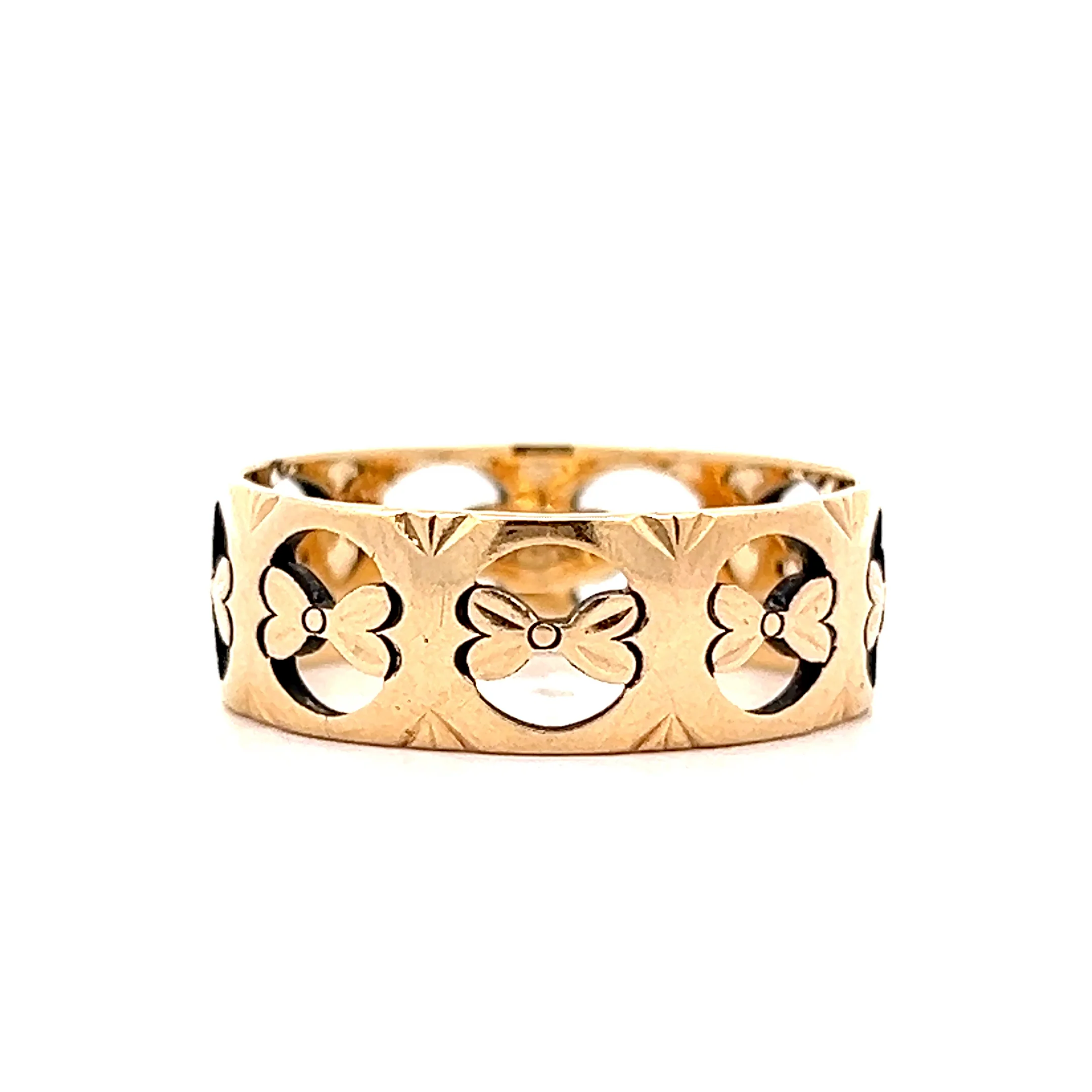 Mens Vintage Floral Wedding Band in 14k Yellow Gold