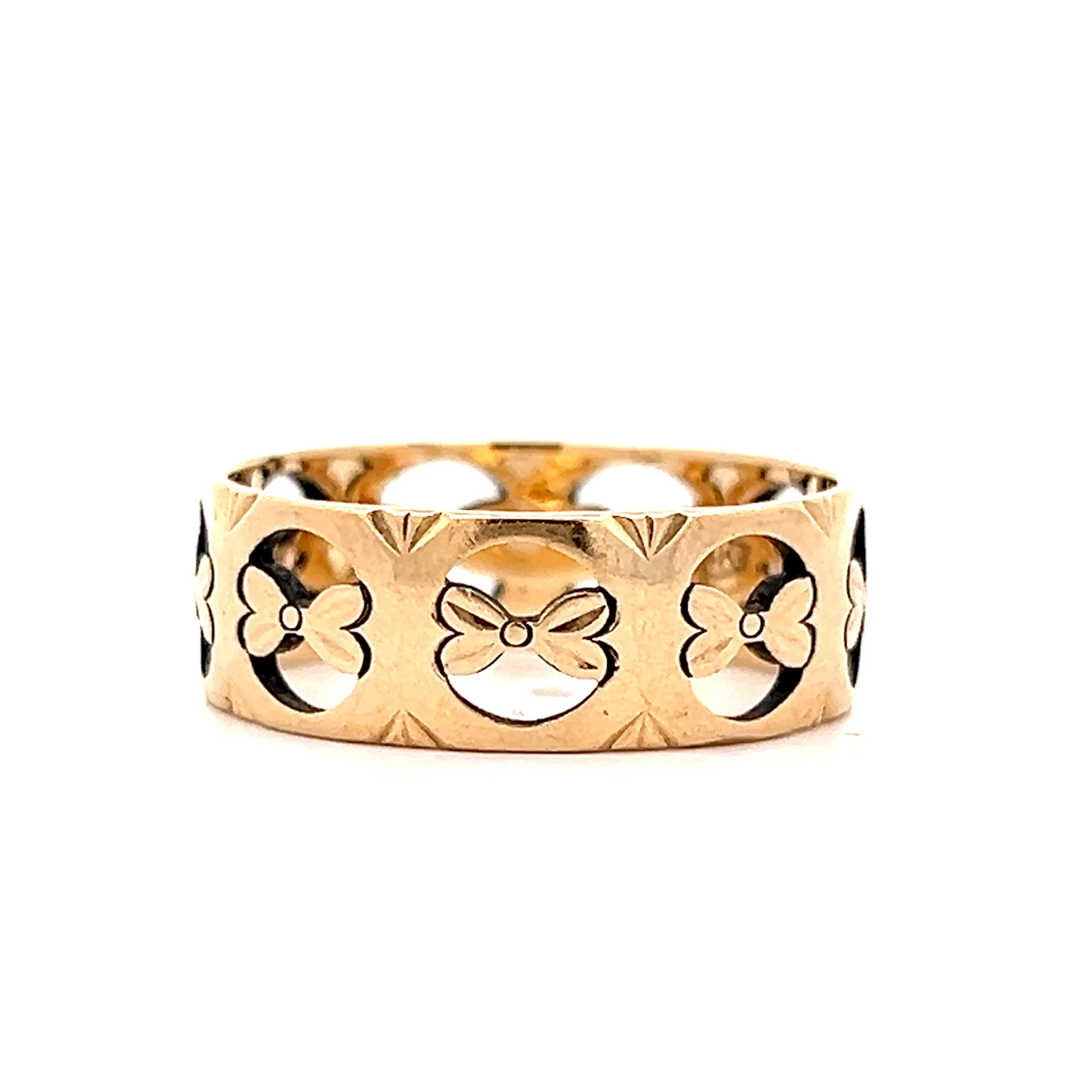 Mens Vintage Floral Wedding Band in 14k Yellow Gold - Image 2