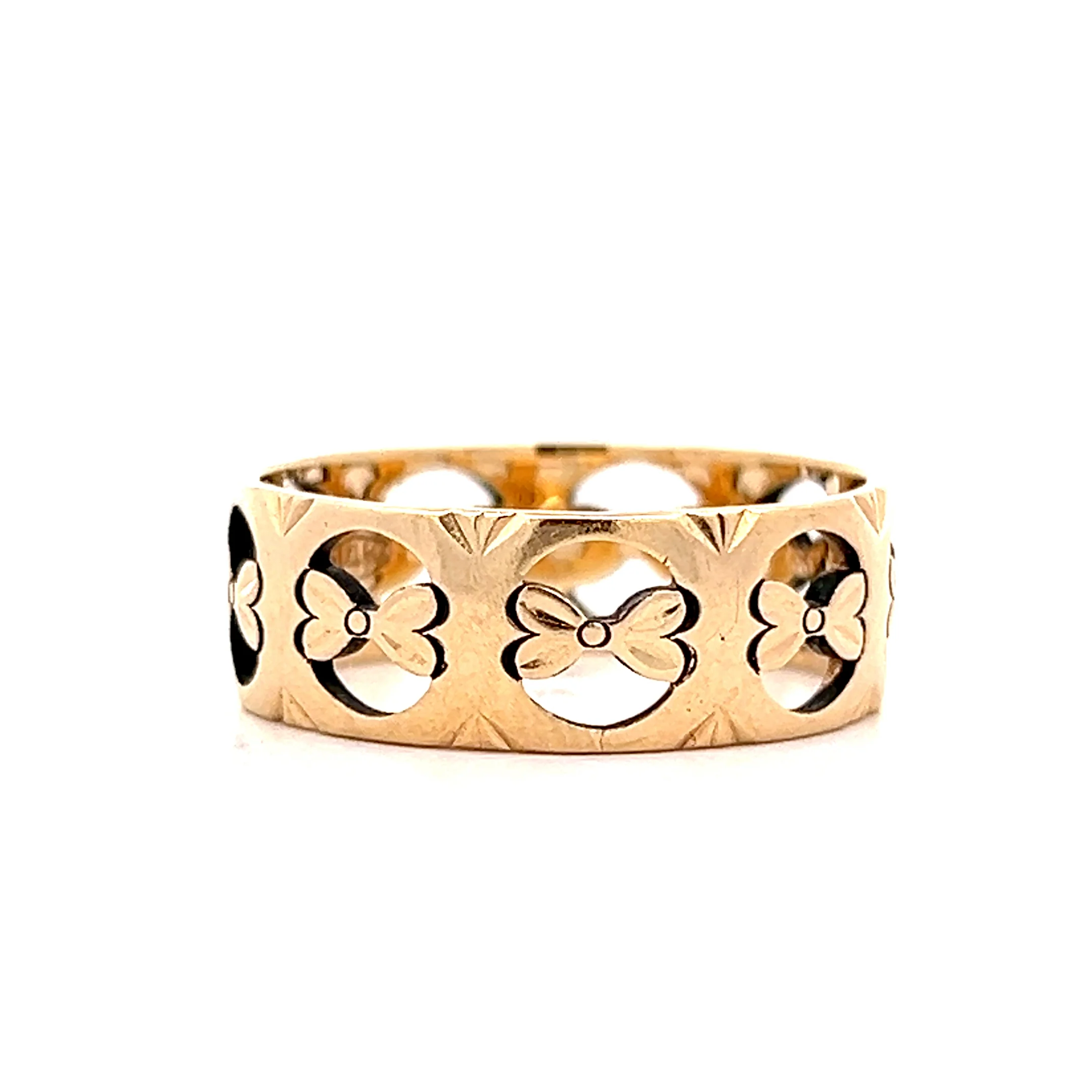 Mens Vintage Floral Wedding Band in 14k Yellow Gold - Image 3