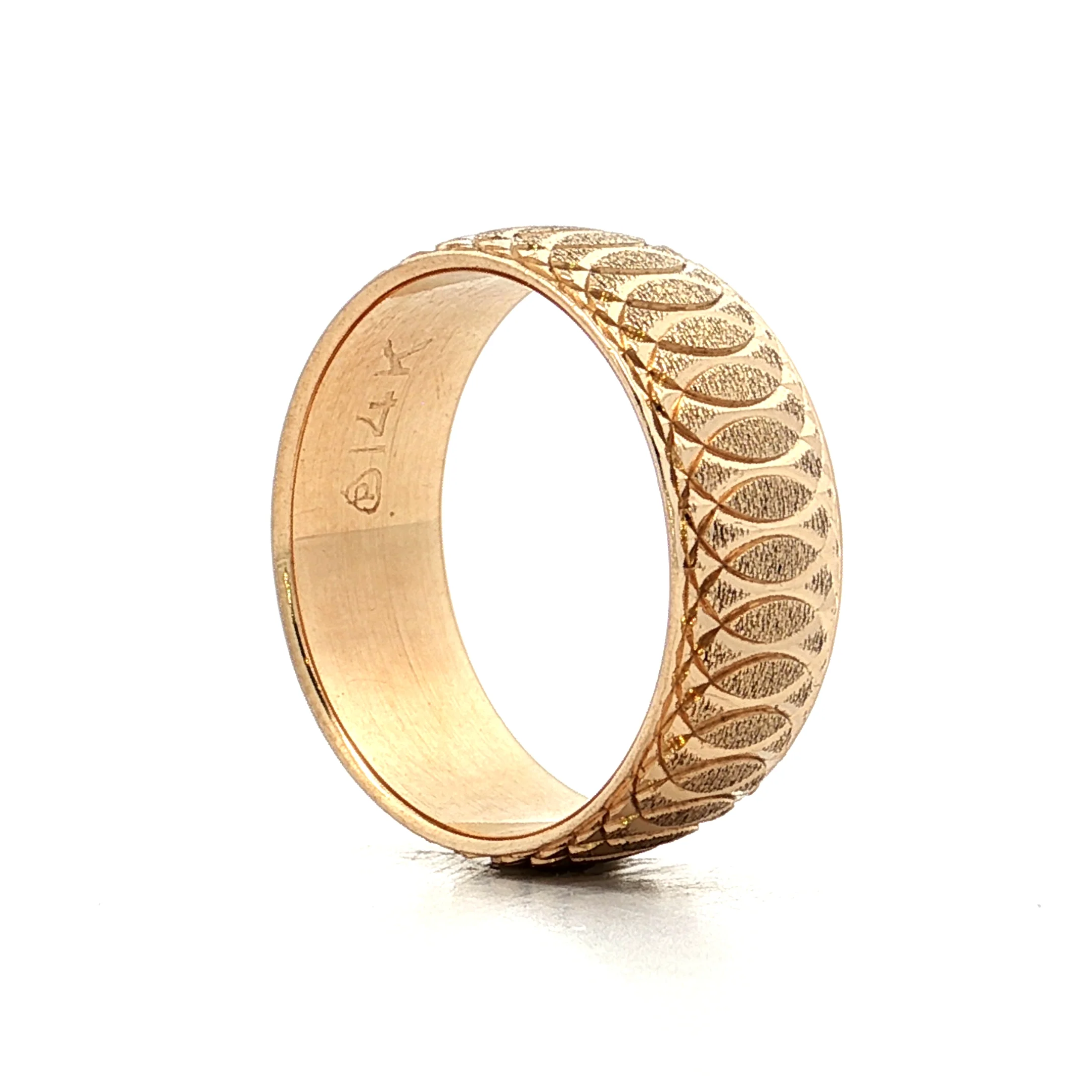 Mens Vintage Geometric Engraved Wedding Band 14k - Image 5