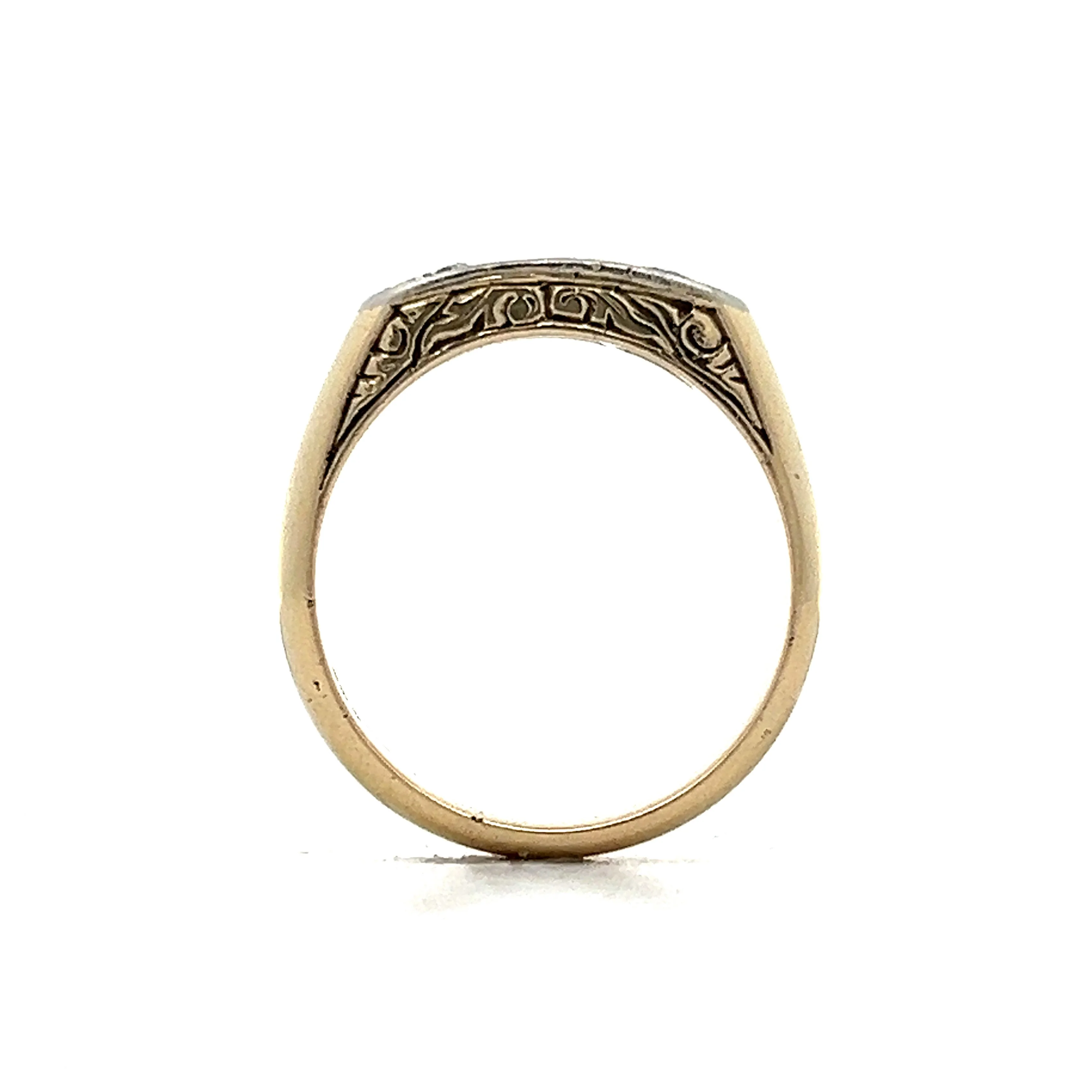 Mens Vintage Three Stone Diamond Ring in 14k Yellow & White Gold - Image 4