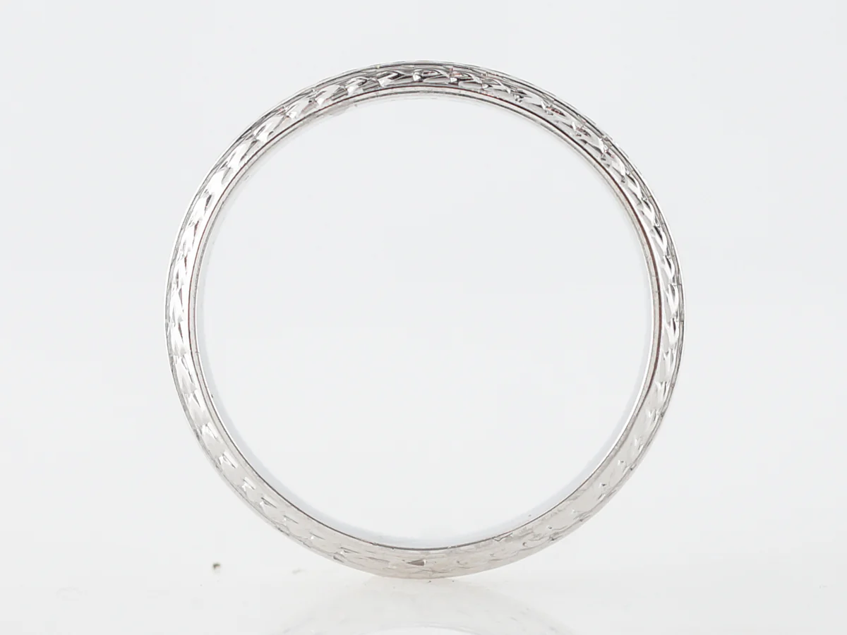 Men's Vintage Wedding Band Engraved Art Deco in 18k White Gold - Image 2