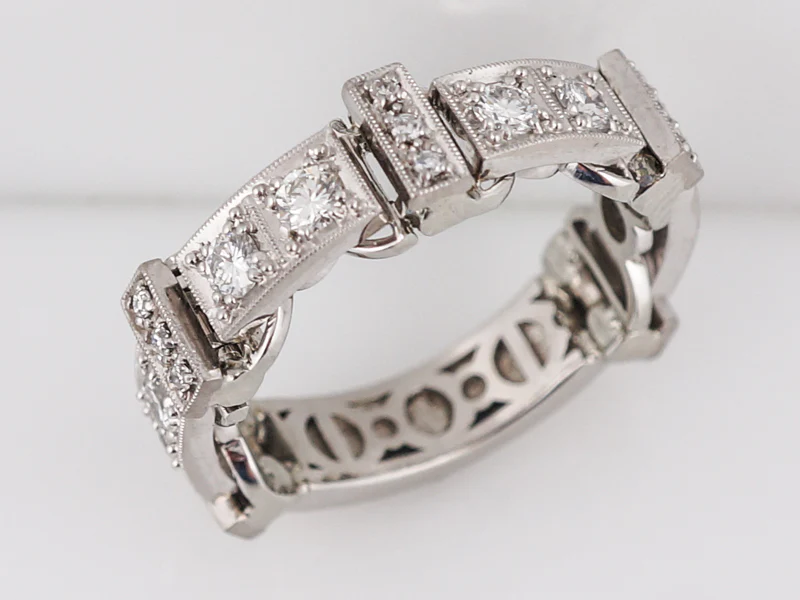 Men's Modern Wedding Band 1.90 Round Brilliant Cut Diamonds in Platinum & 18k White Gold - Image 5