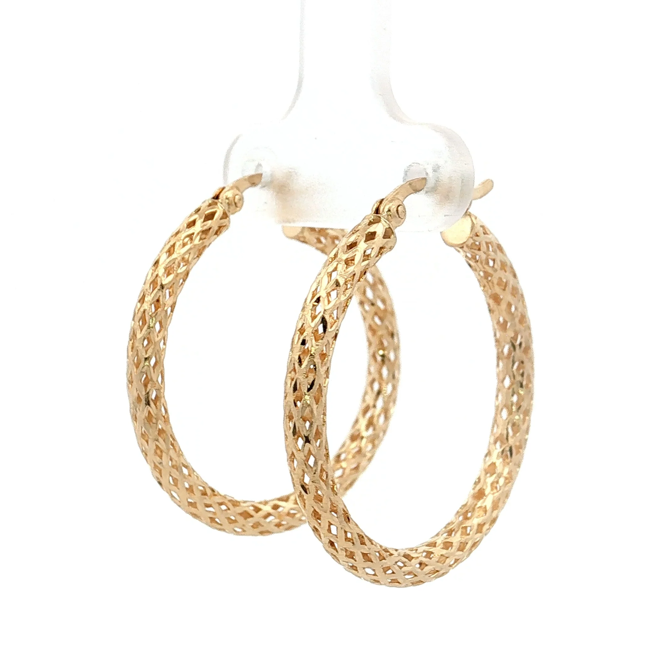 Mesh Textured Hoop Earrings 14k Yellow Gold - Image 2