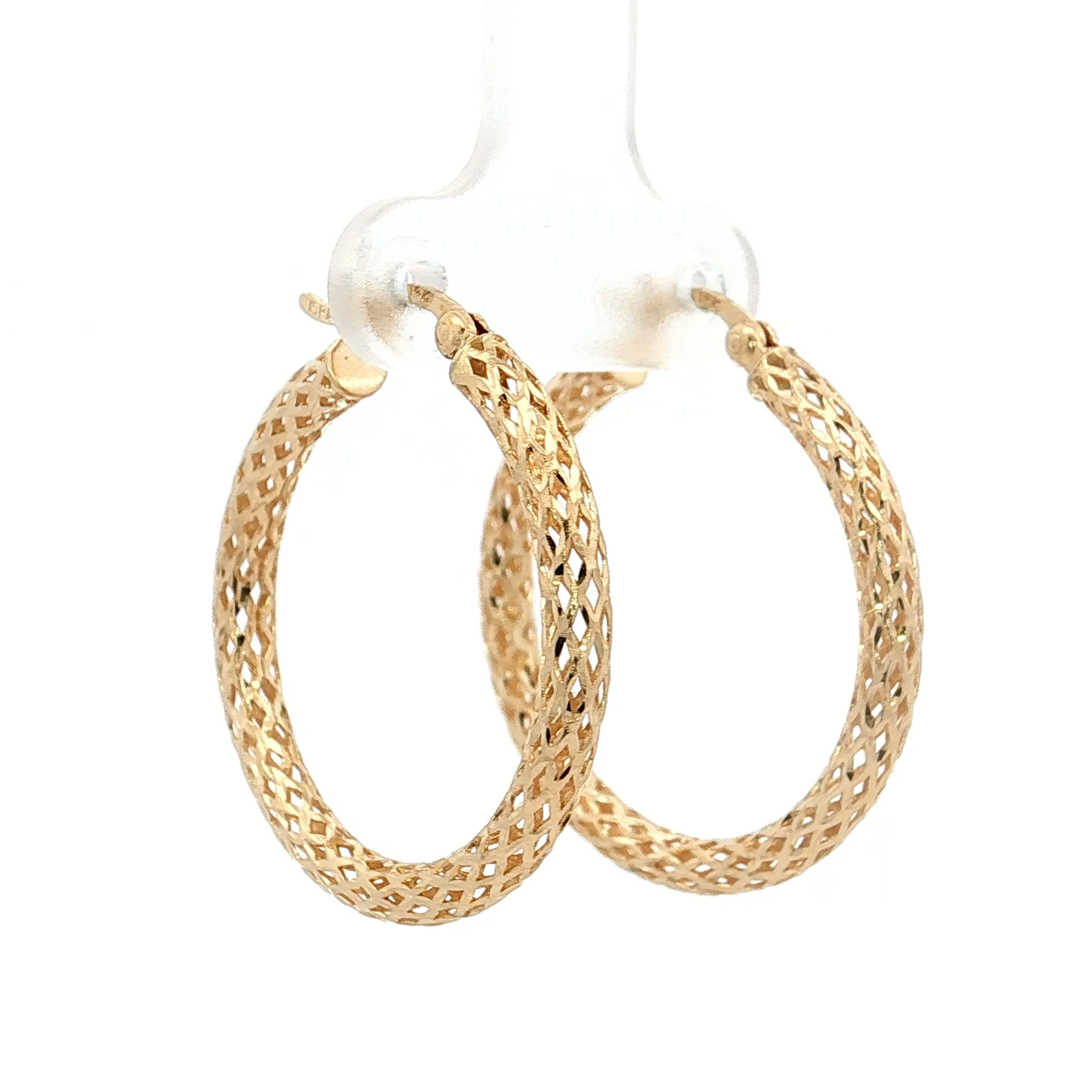 Mesh Textured Hoop Earrings 14k Yellow Gold - Image 3