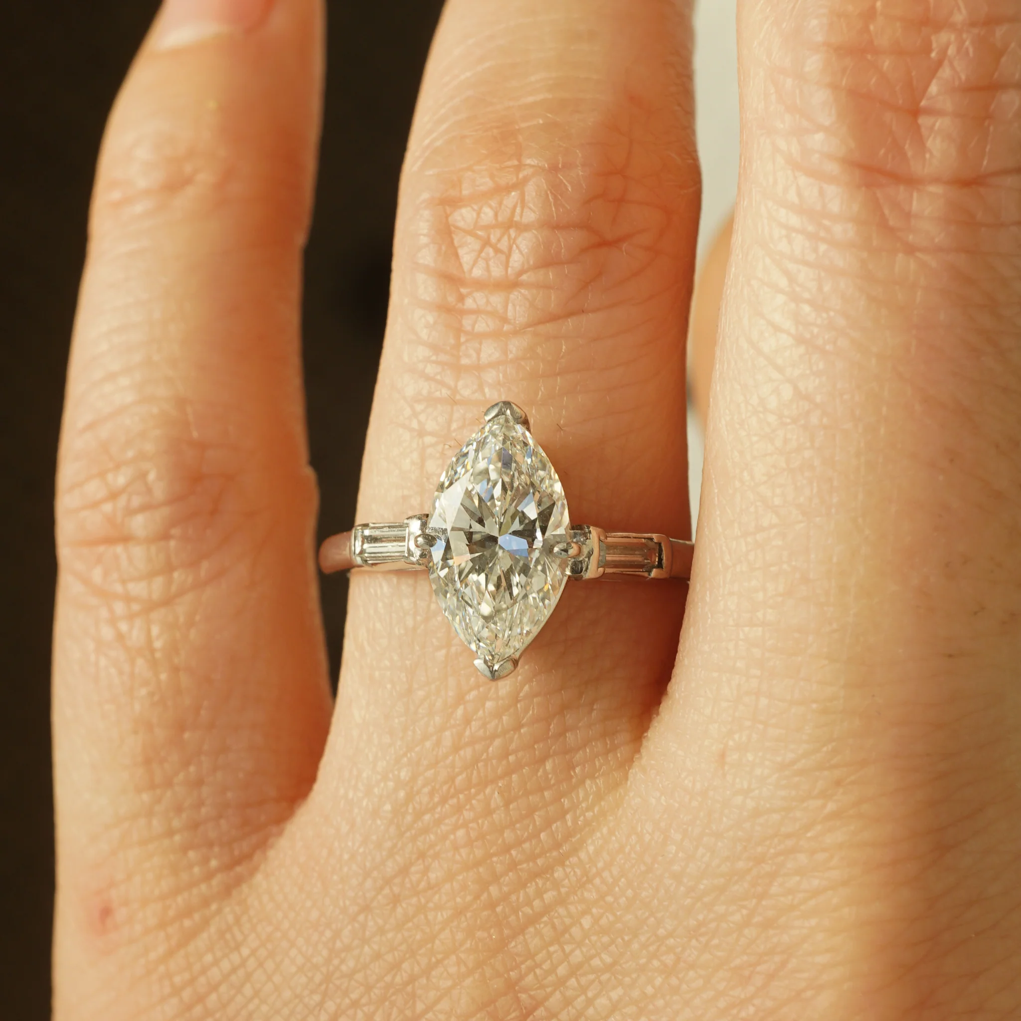 Mid-Century 1.71 Marquise Cut Diamond Engagement Ring in Platinum - Image 5