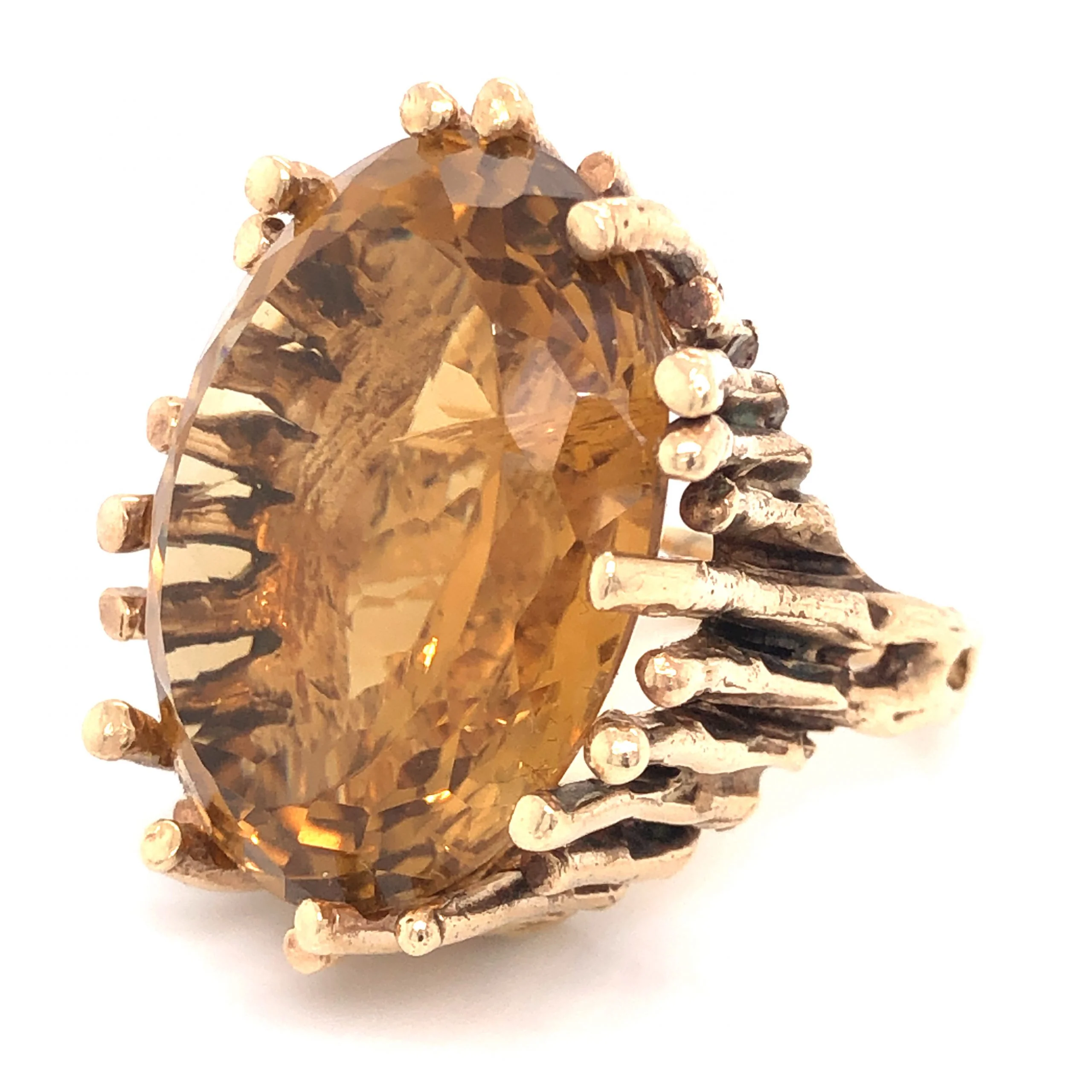 Mid-Century 65.00 Carat Citrine Cocktail Ring in 14k Yellow Gold - Image 2