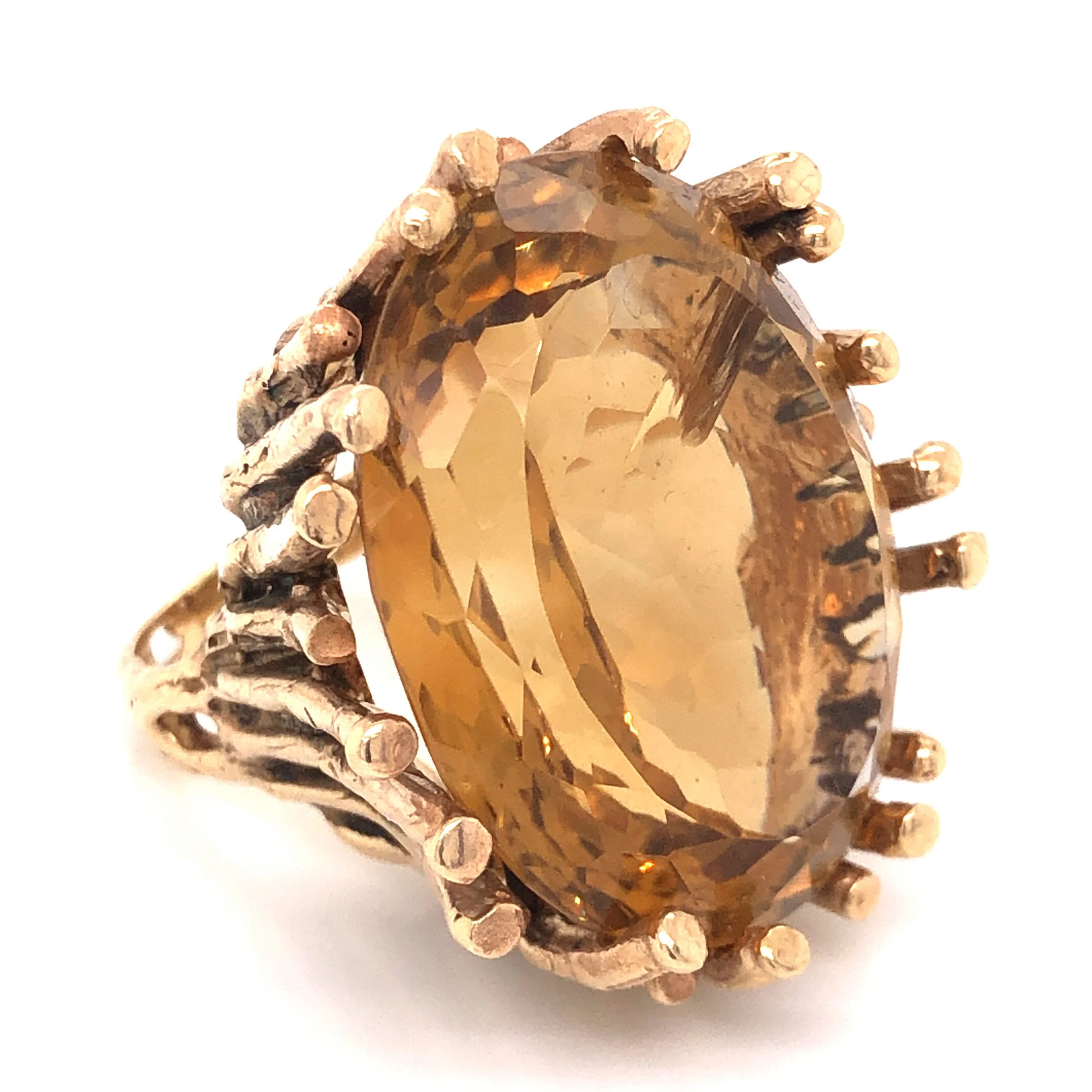 Mid-Century 65.00 Carat Citrine Cocktail Ring in 14k Yellow Gold - Image 3