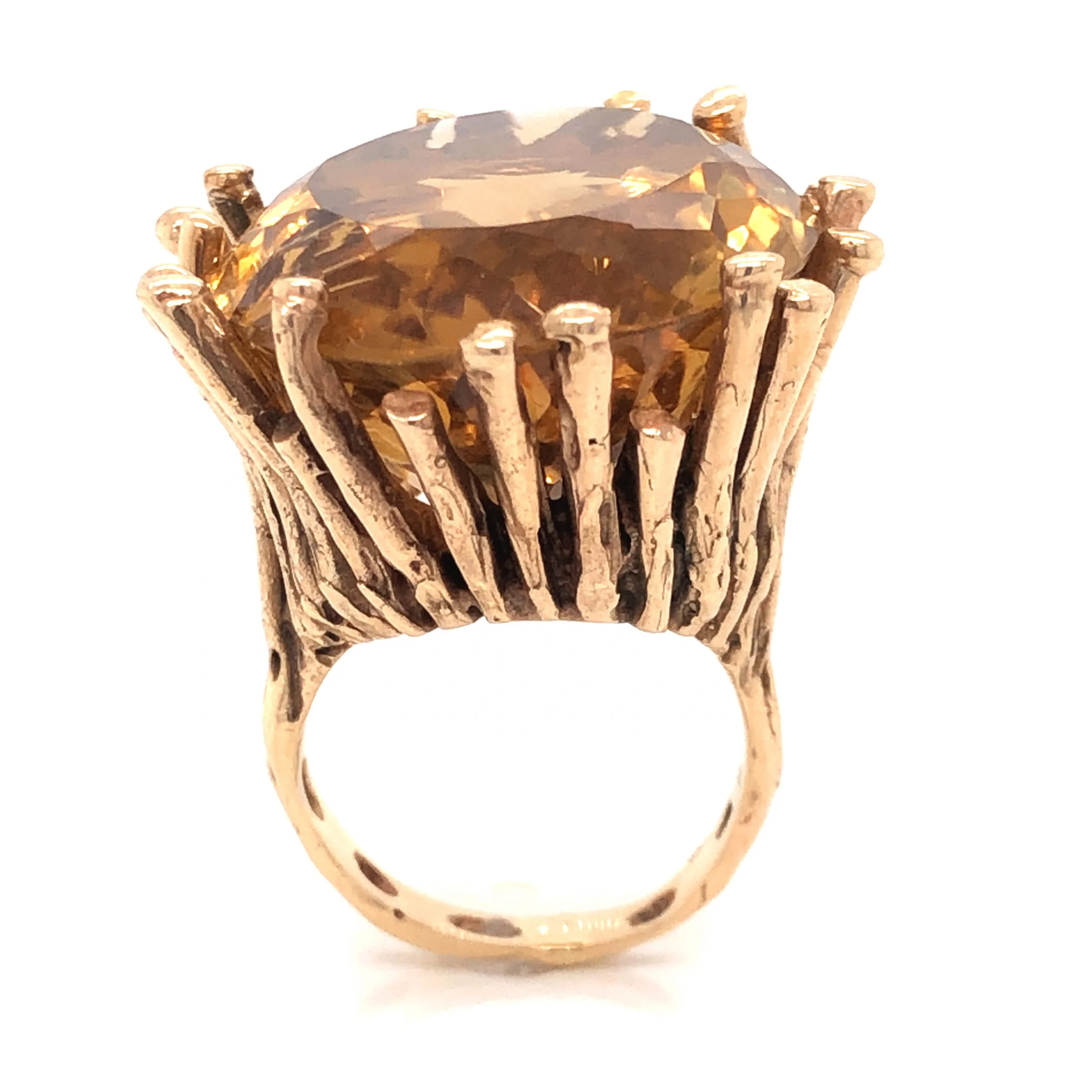Mid-Century 65.00 Carat Citrine Cocktail Ring in 14k Yellow Gold - Image 4