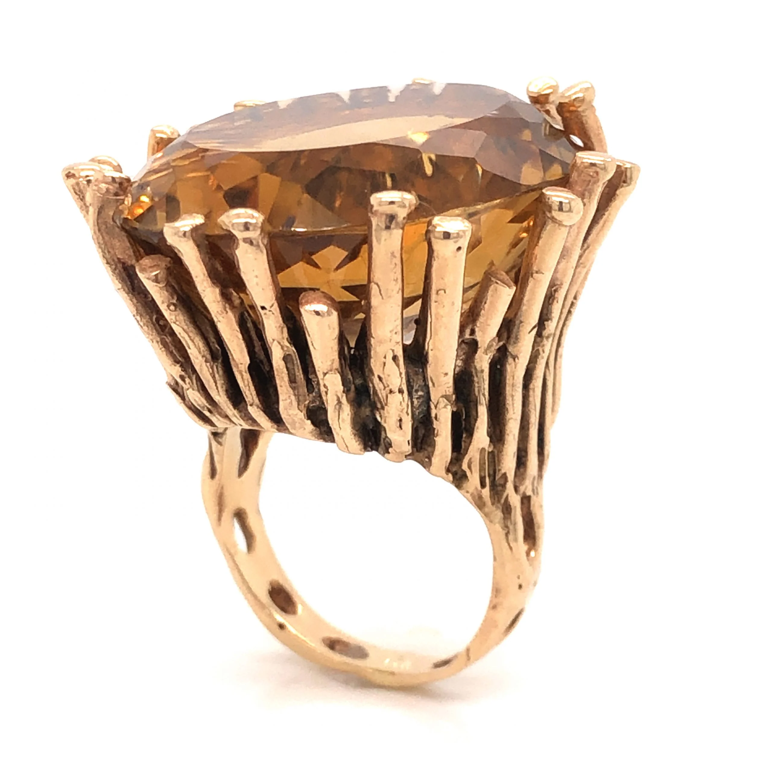 Mid-Century 65.00 Carat Citrine Cocktail Ring in 14k Yellow Gold - Image 5
