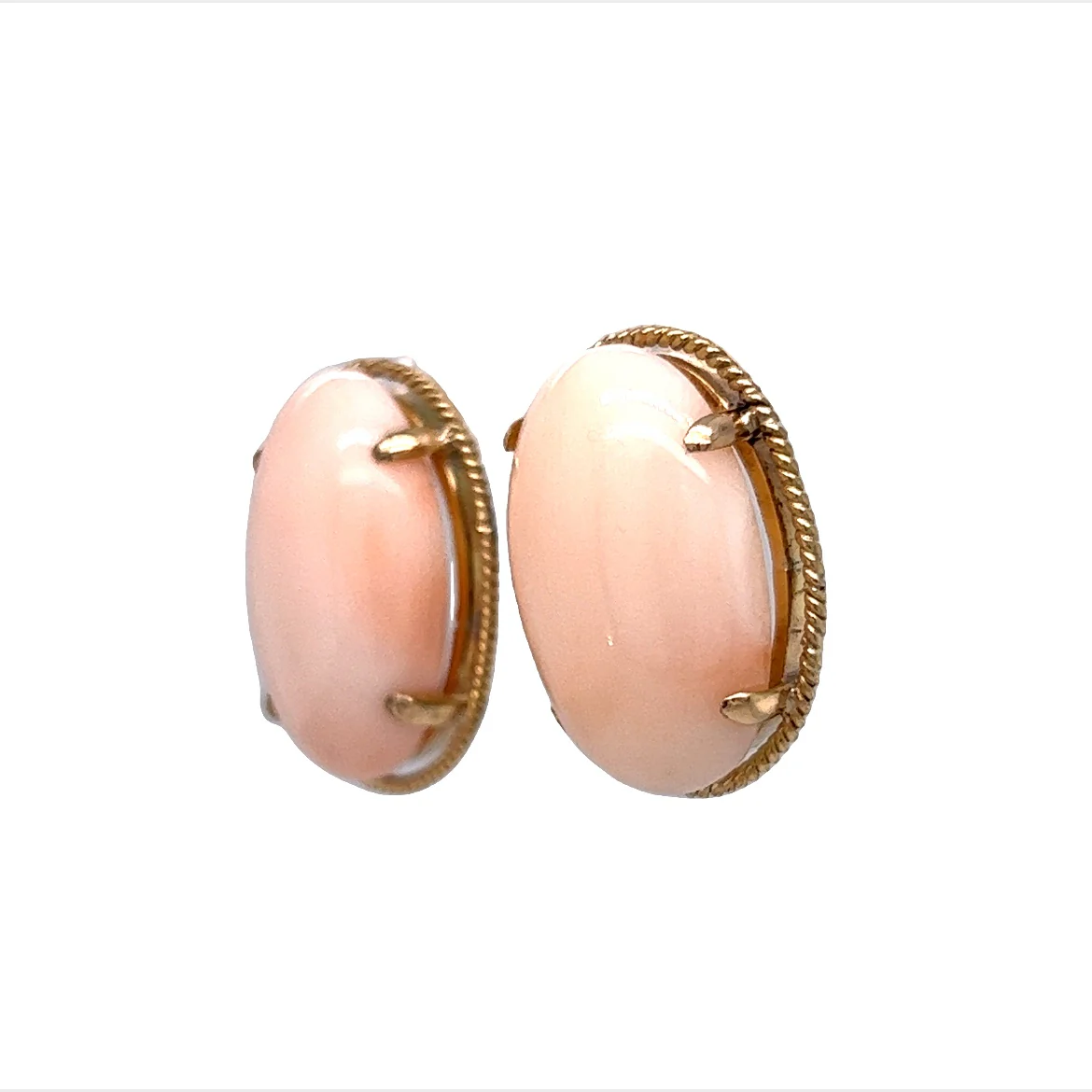 Mid-Century Angel Skin Coral Earrings in 14k Yellow Gold - Image 2