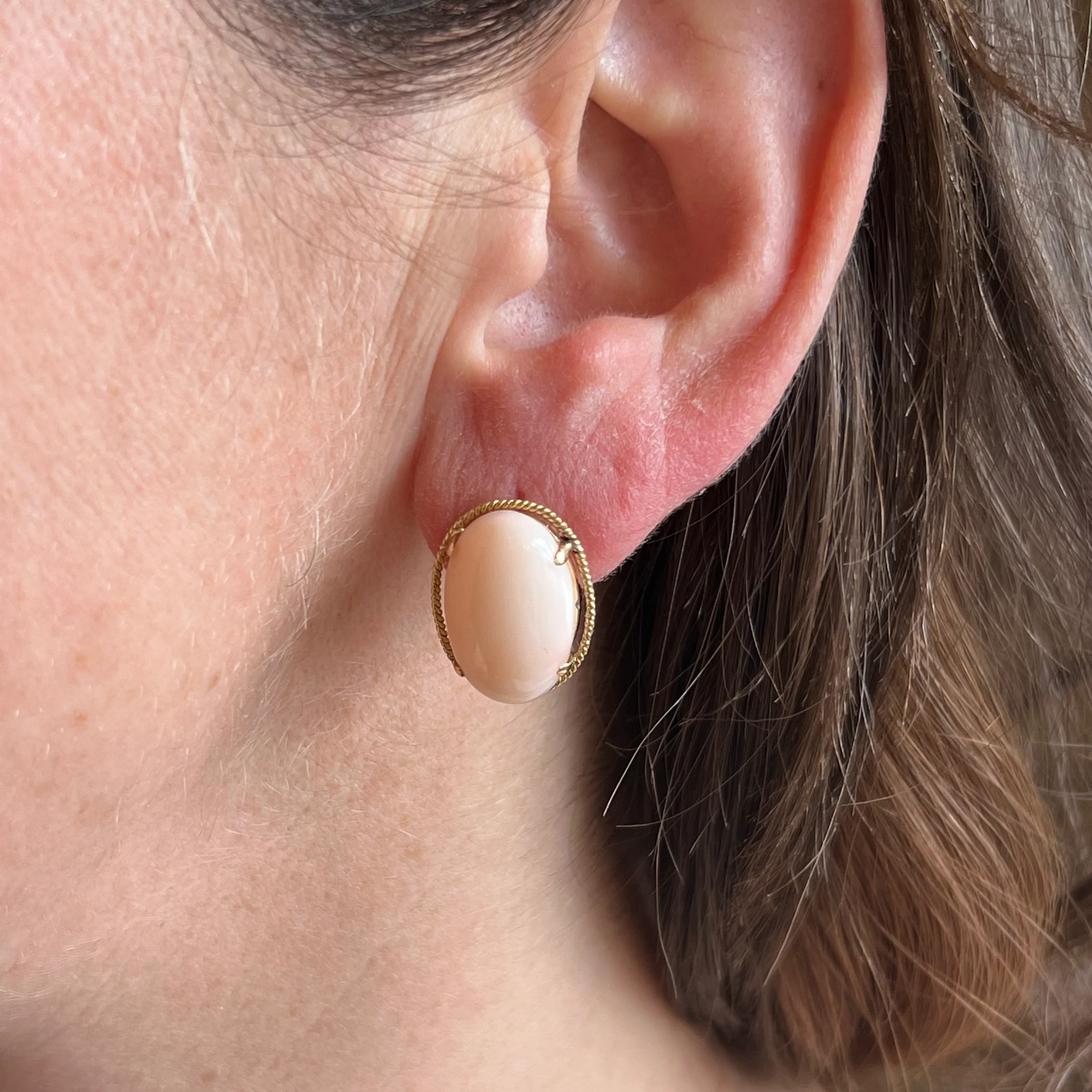 Mid-Century Angel Skin Coral Earrings in 14k Yellow Gold - Image 4