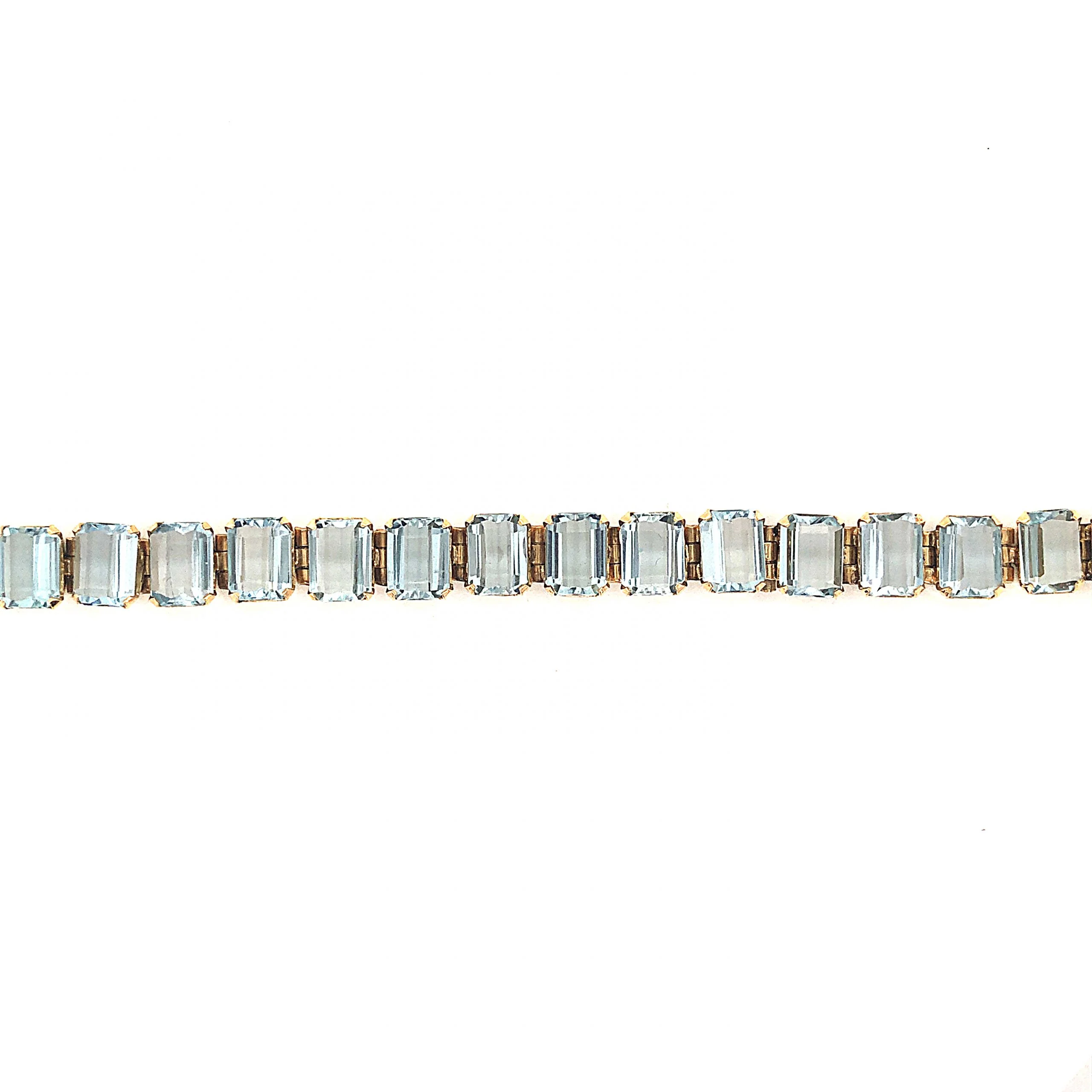 Mid-Century Aquamarine Bracelet in 18k Yellow Gold - Image 2