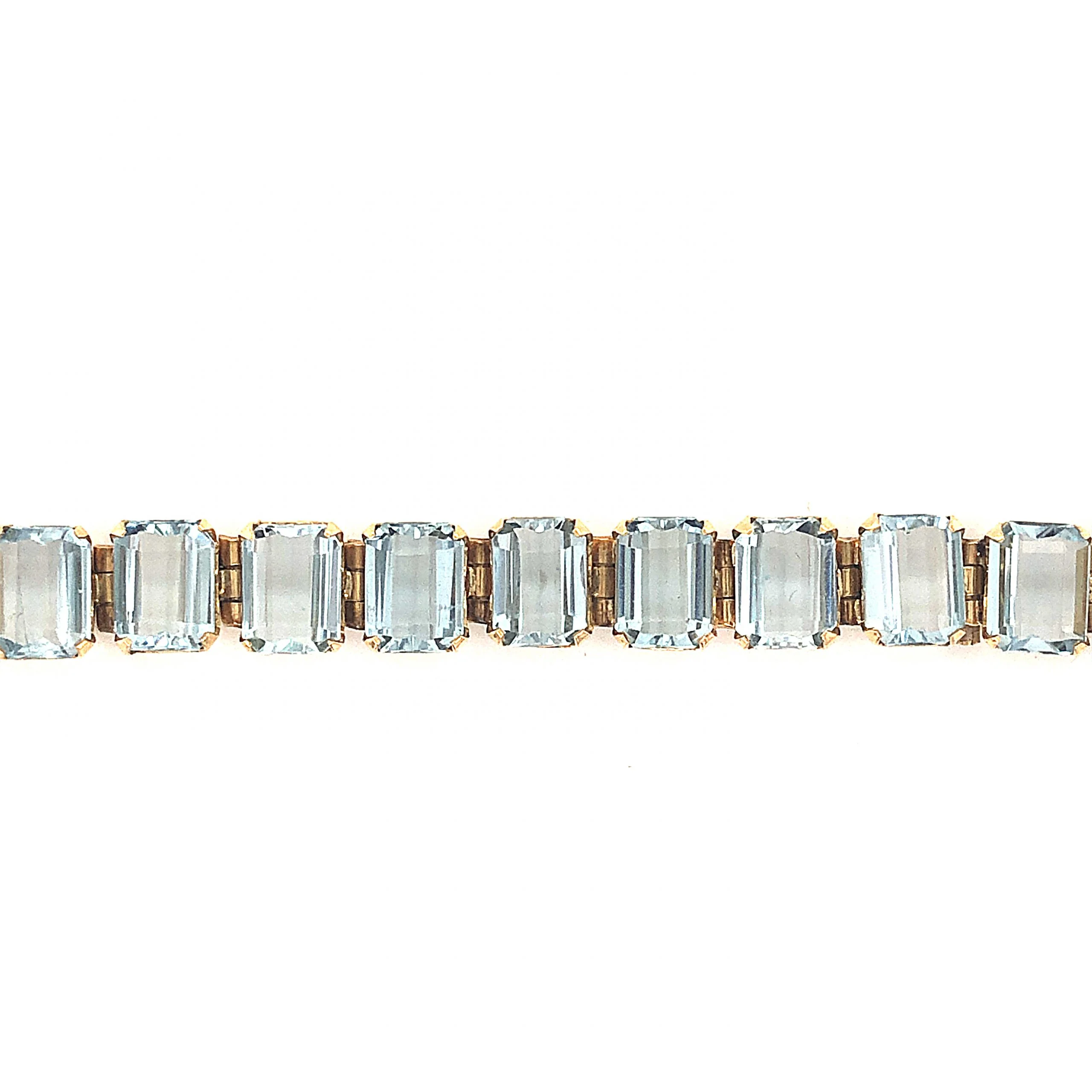 Mid-Century Aquamarine Bracelet in 18k Yellow Gold - Image 3
