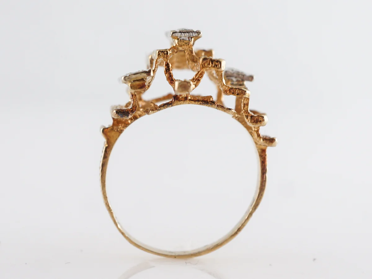 Mid-Century Bark Textured Diamond Ring 14k Yellow Gold - Image 4