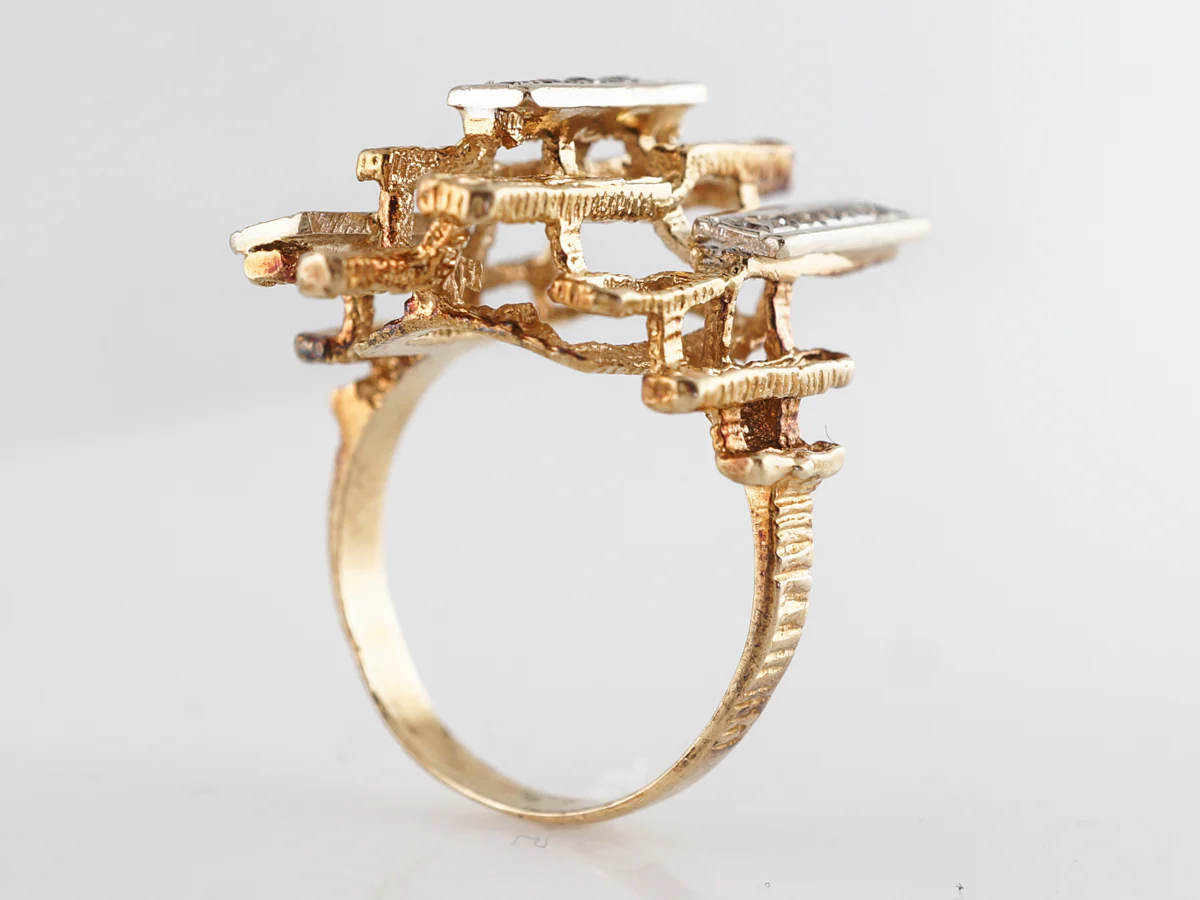 Mid-Century Bark Textured Diamond Ring 14k Yellow Gold - Image 5