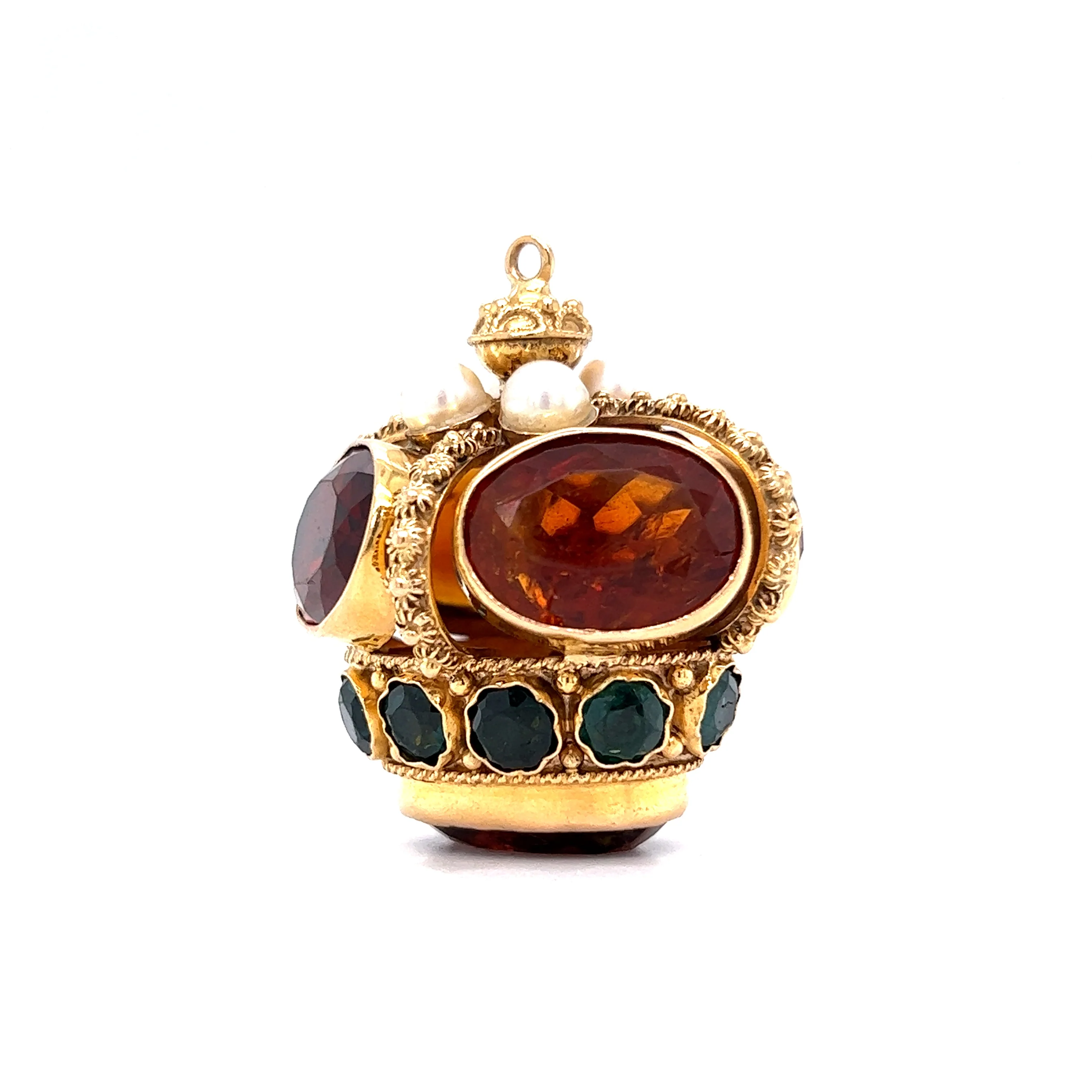 Mid-Century Bejeweled Crown Pendant in 18k Yellow Gold - Image 2