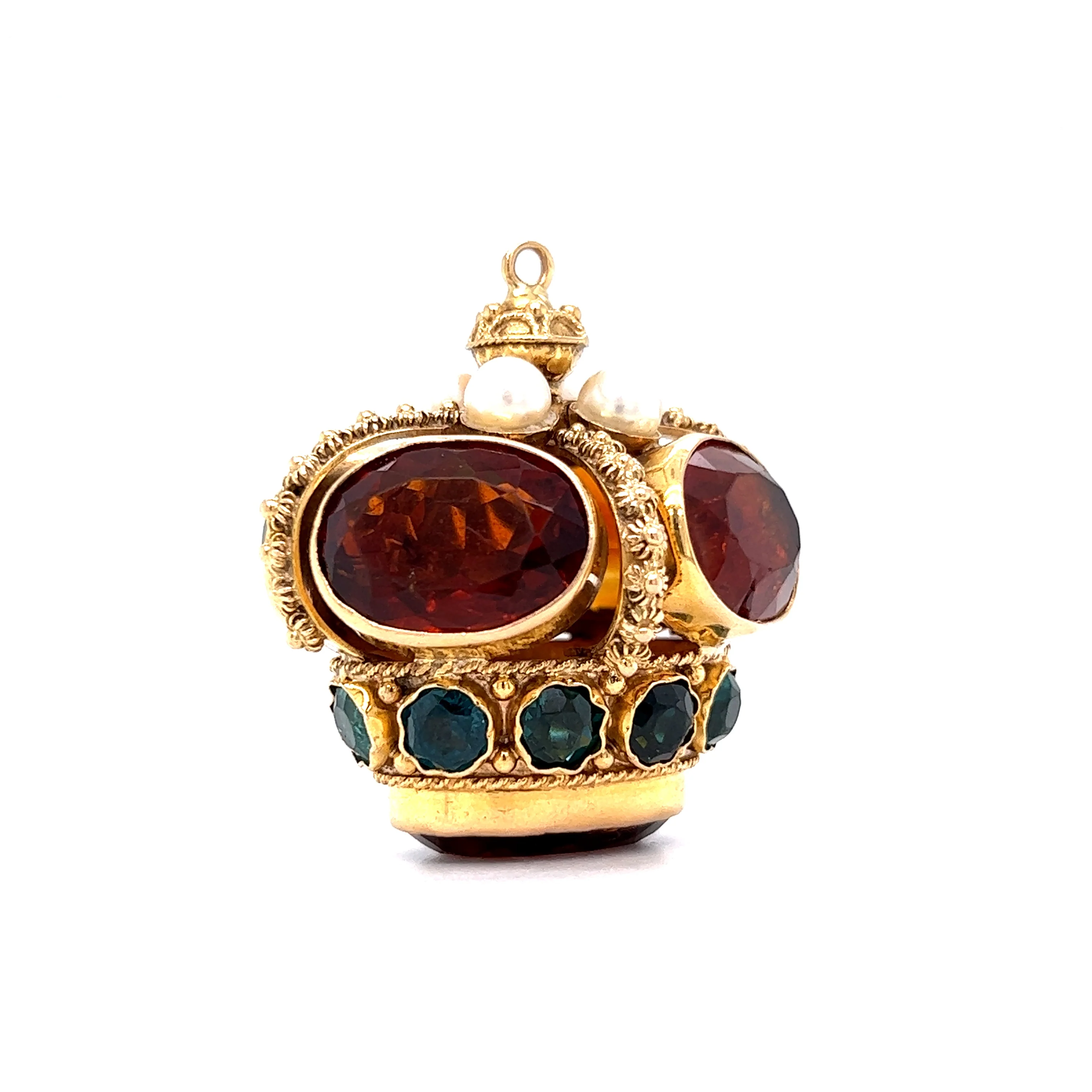 Mid-Century Bejeweled Crown Pendant in 18k Yellow Gold - Image 3