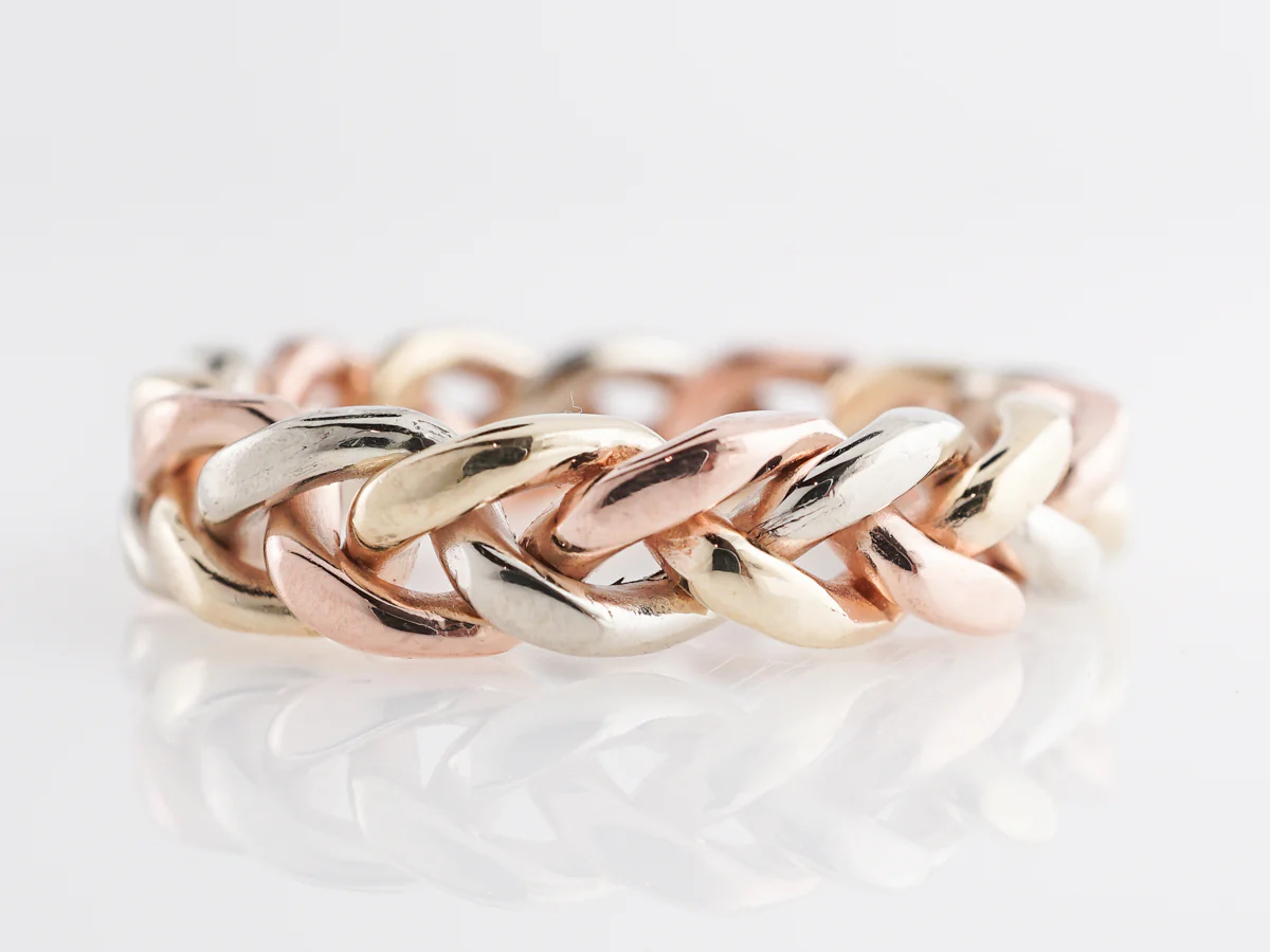 Mid-Century Braided Three-Tone Wedding Band in 14k - Image 2