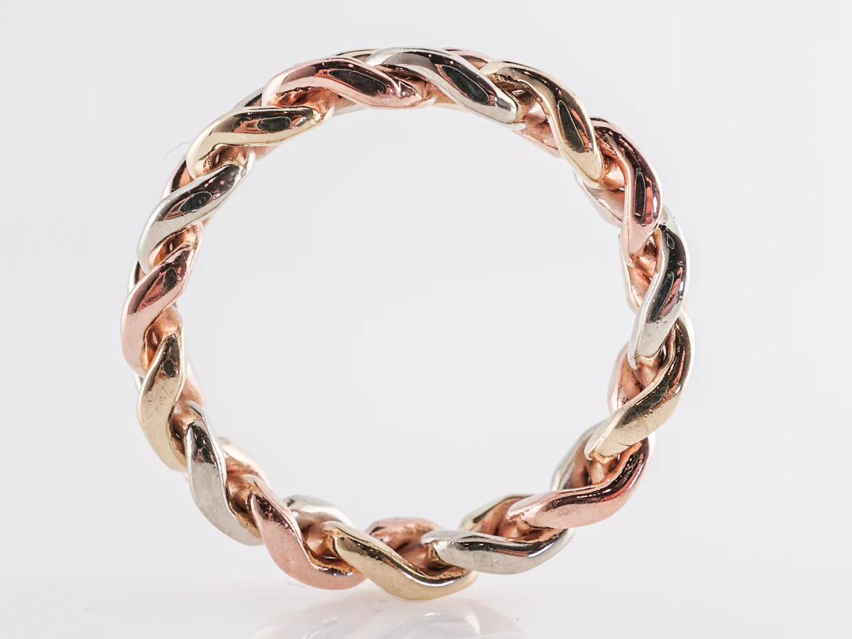 Mid-Century Braided Three-Tone Wedding Band in 14k - Image 3