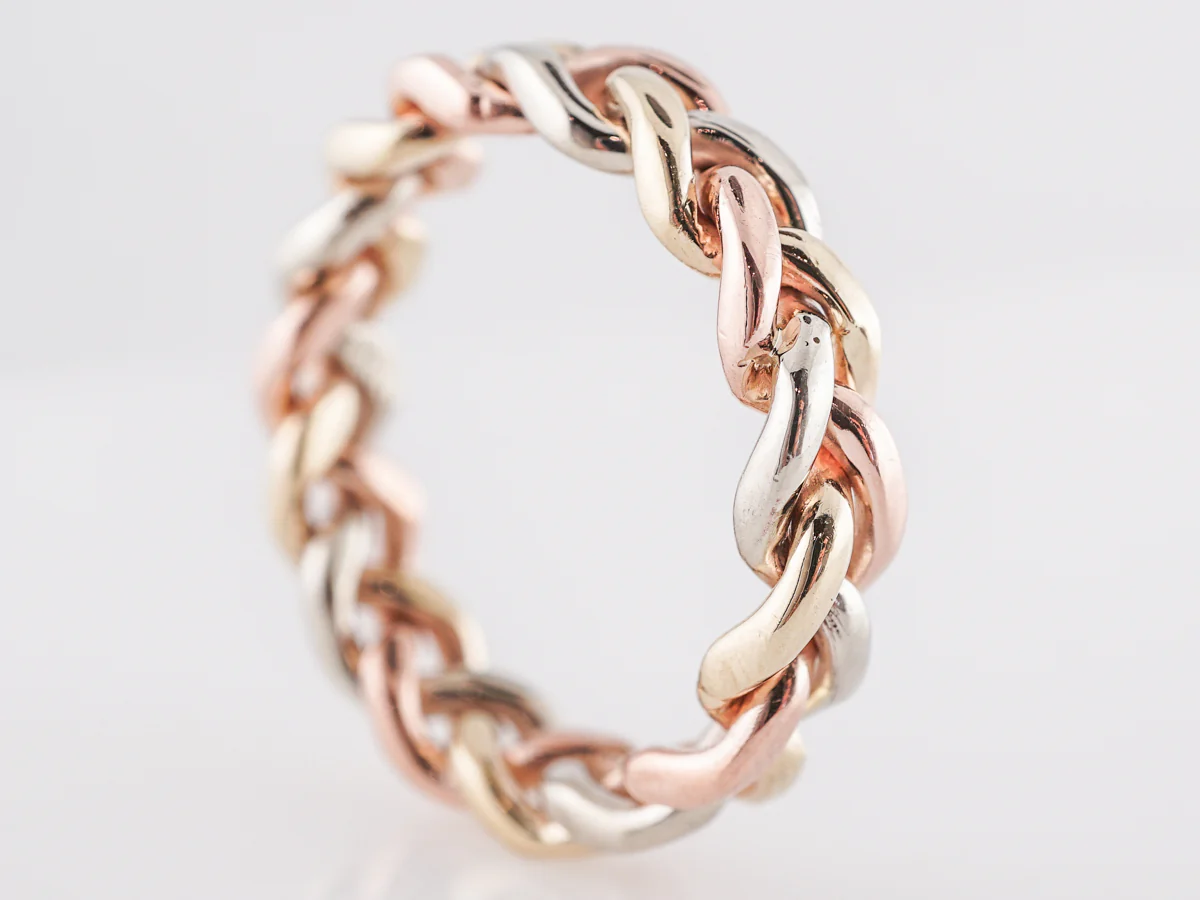 Mid-Century Braided Three-Tone Wedding Band in 14k - Image 4