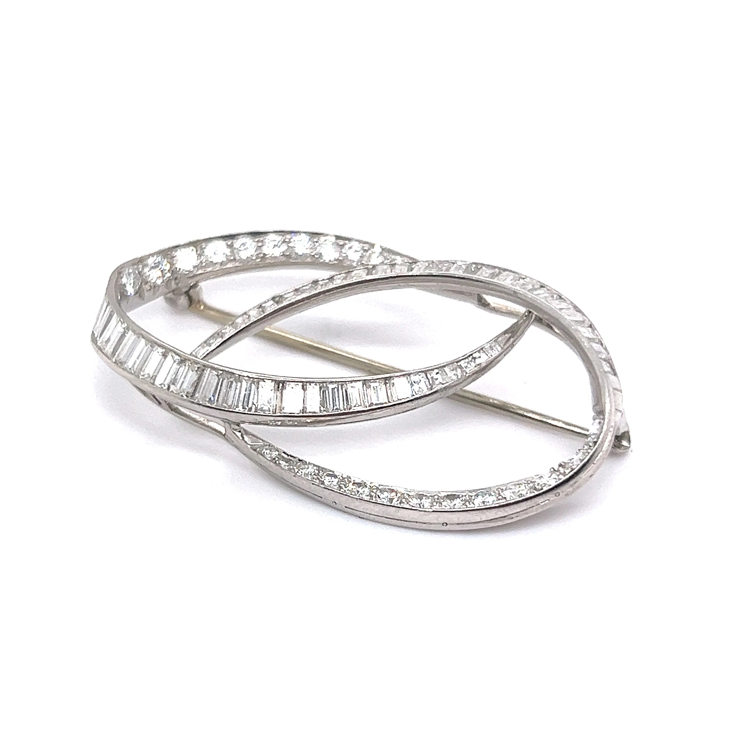 Mid-Century Brooch w/Round, Baguette, & Asscher Cut Diamonds - Image 2