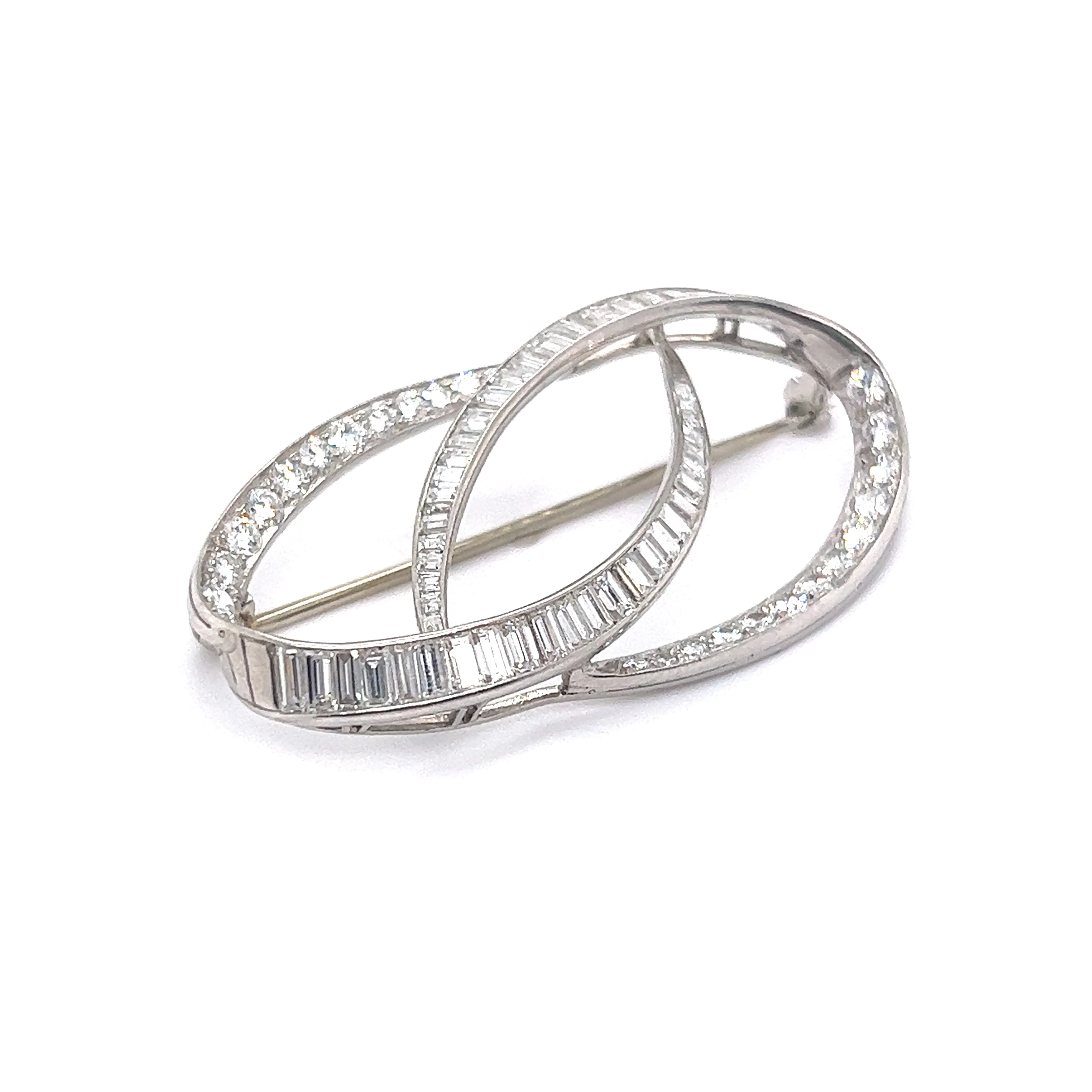 Mid-Century Brooch w/Round, Baguette, & Asscher Cut Diamonds - Image 3