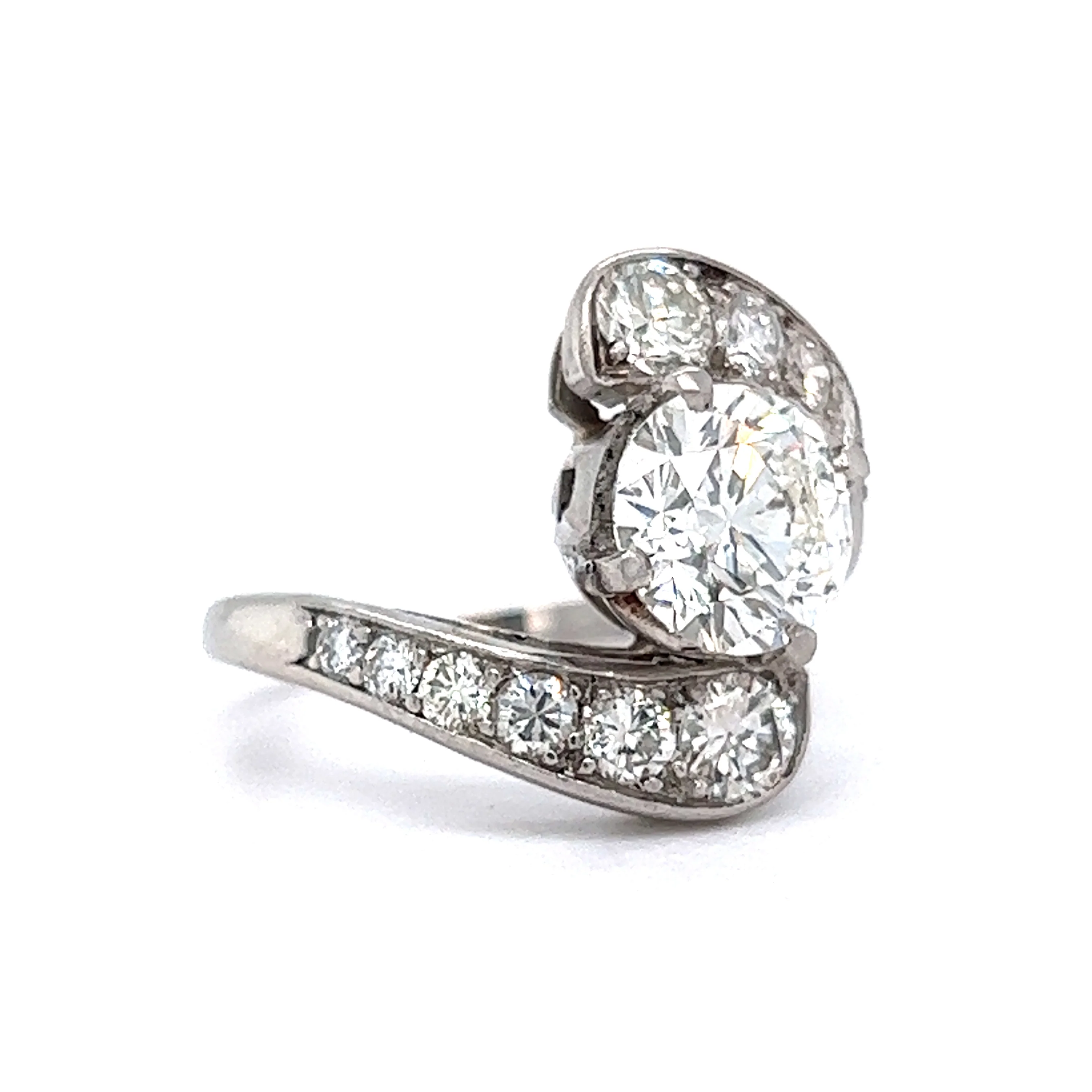 Mid-Century Bypass Diamond Engagement Ring in Platinum - Image 3