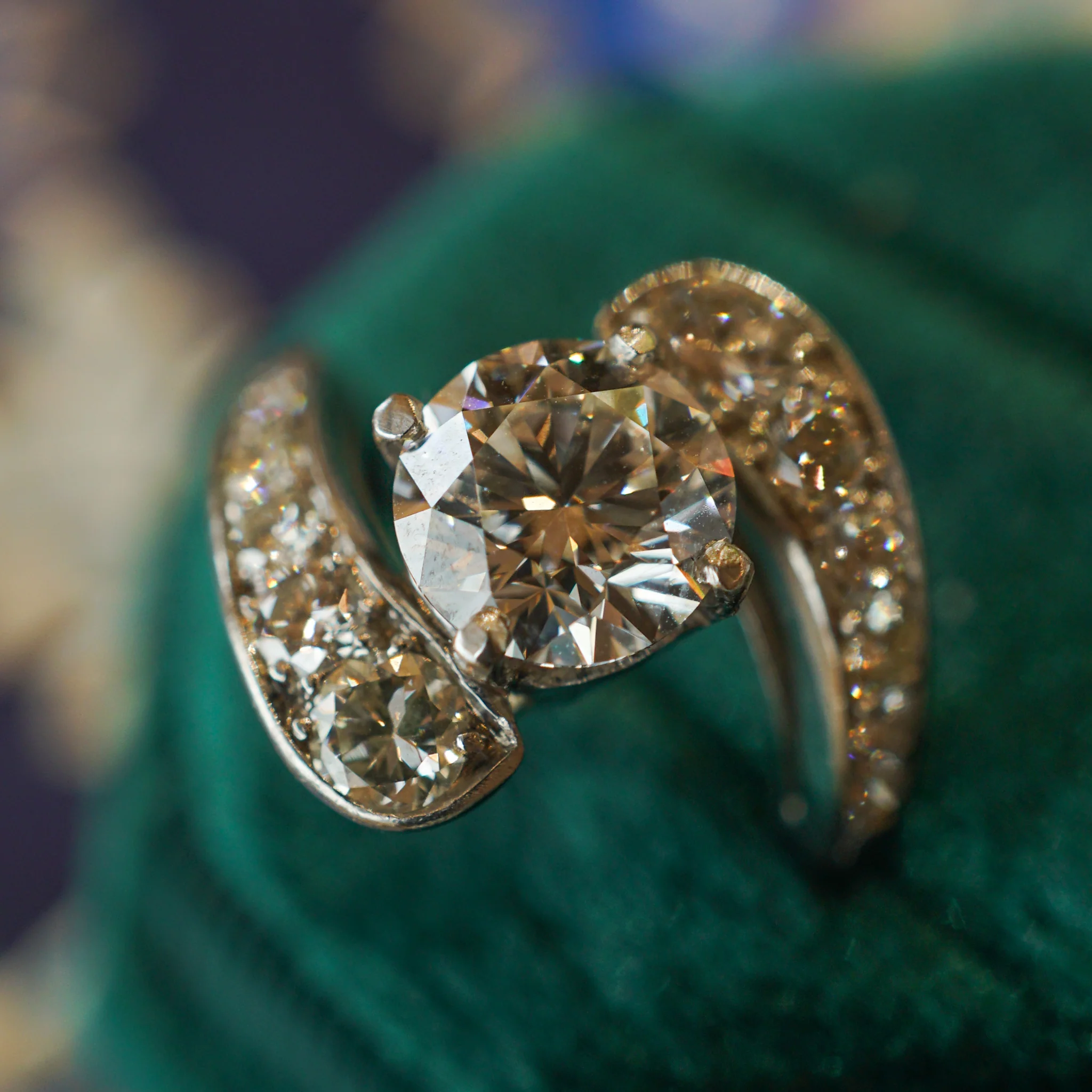 Mid-Century Bypass Diamond Engagement Ring in Platinum - Image 8