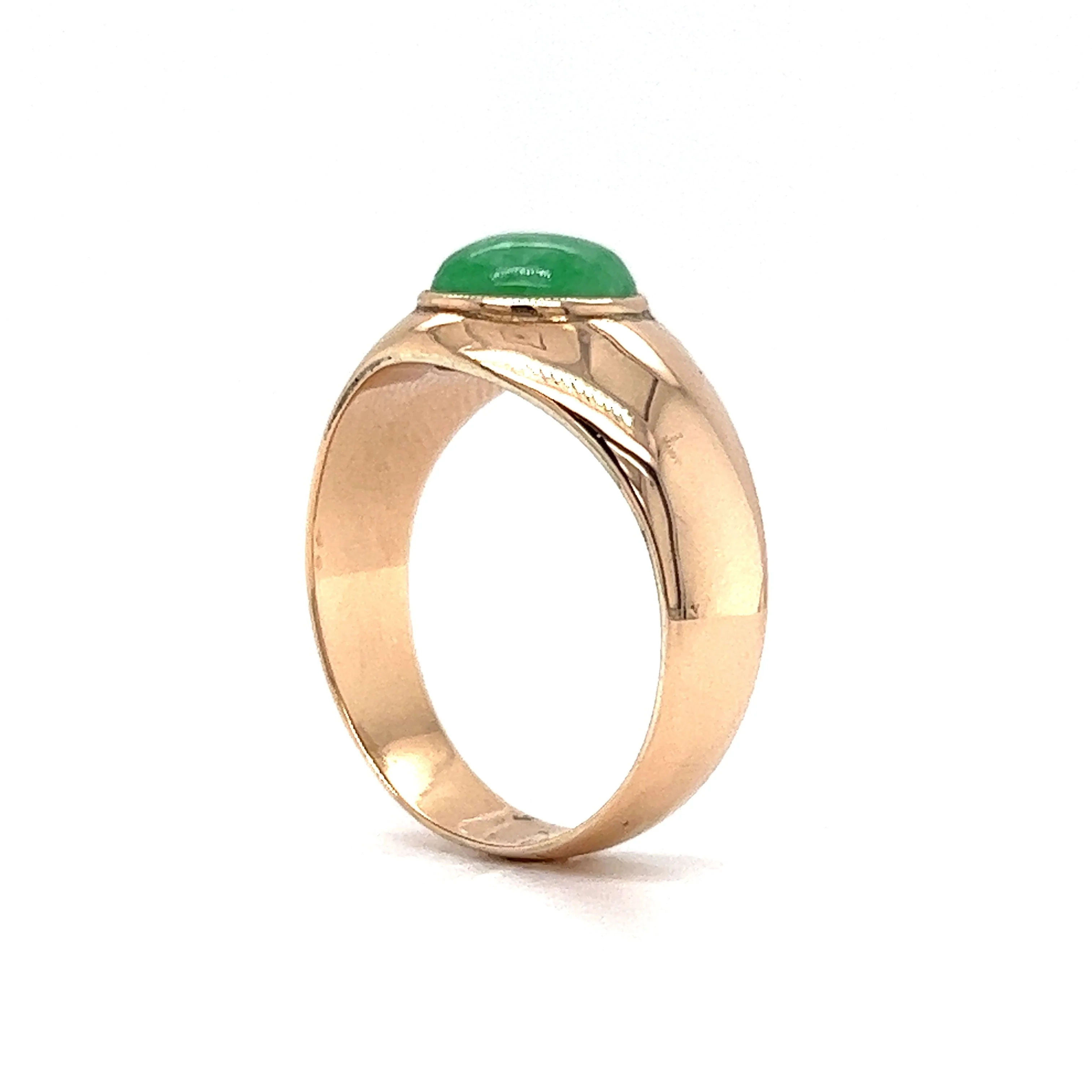 Mid-Century Cabochon Jade Cocktail Ring in 14k Rose Gold - Image 5