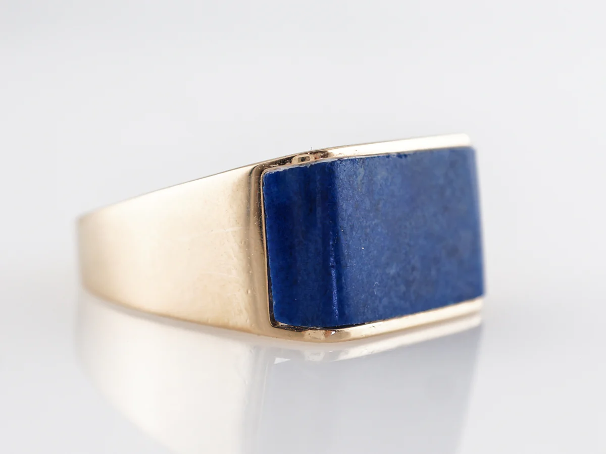 Mid-Century Cabochon Lapis Lazuli in 14k Yellow Gold - Image 3