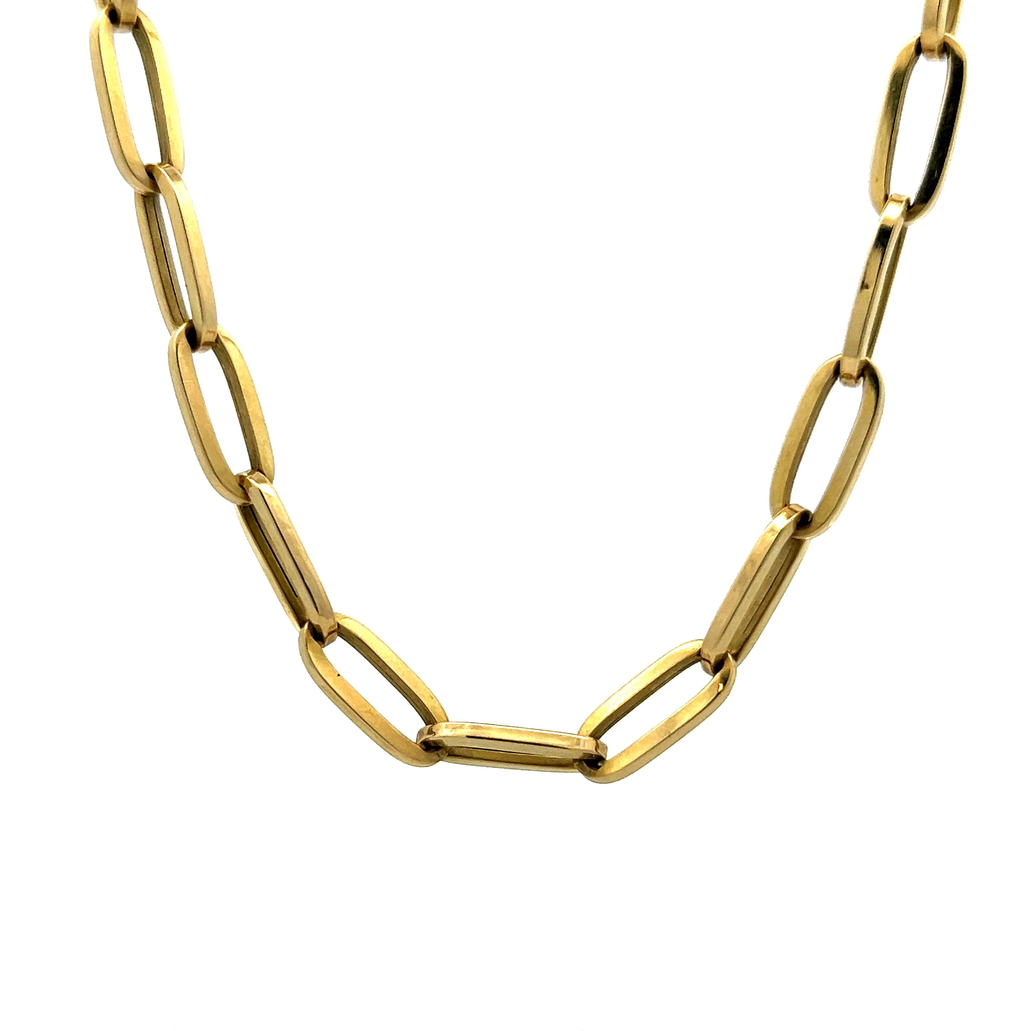 Mid-Century Chunky Paperclip Necklace in 14k Yellow Gold