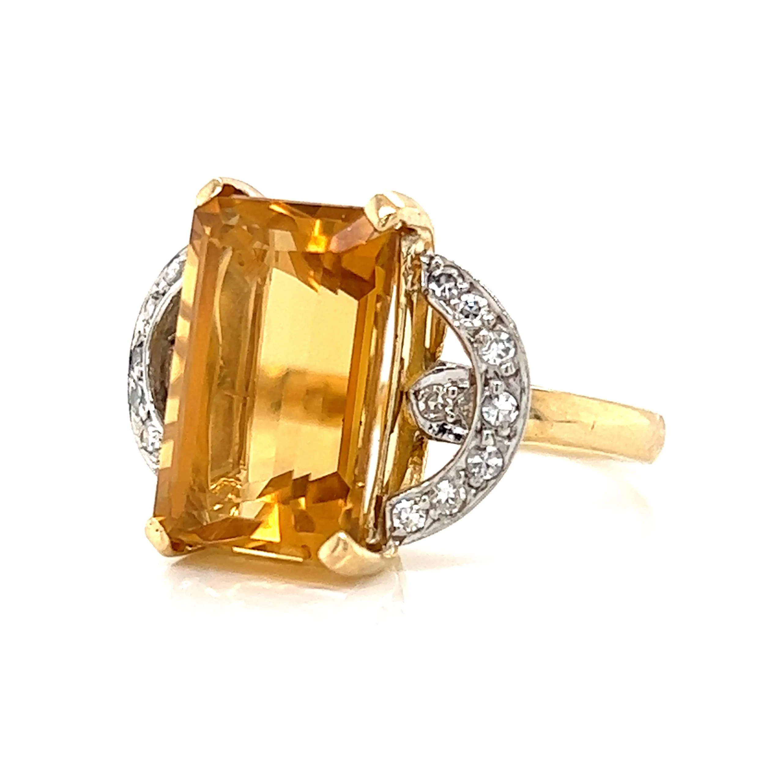Mid-Century Citrine & Diamond Ring in 18k Yellow Gold - Image 2