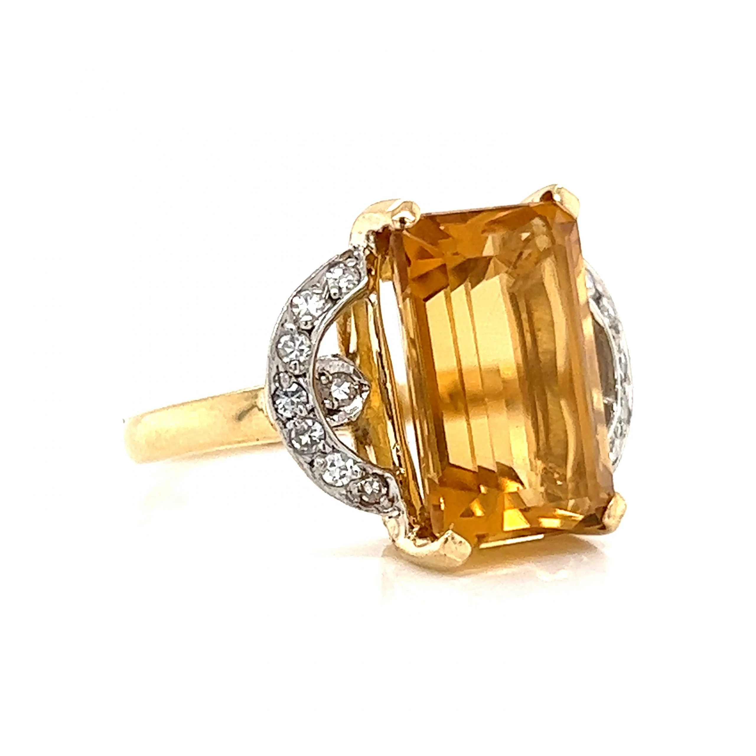 Mid-Century Citrine & Diamond Ring in 18k Yellow Gold - Image 3