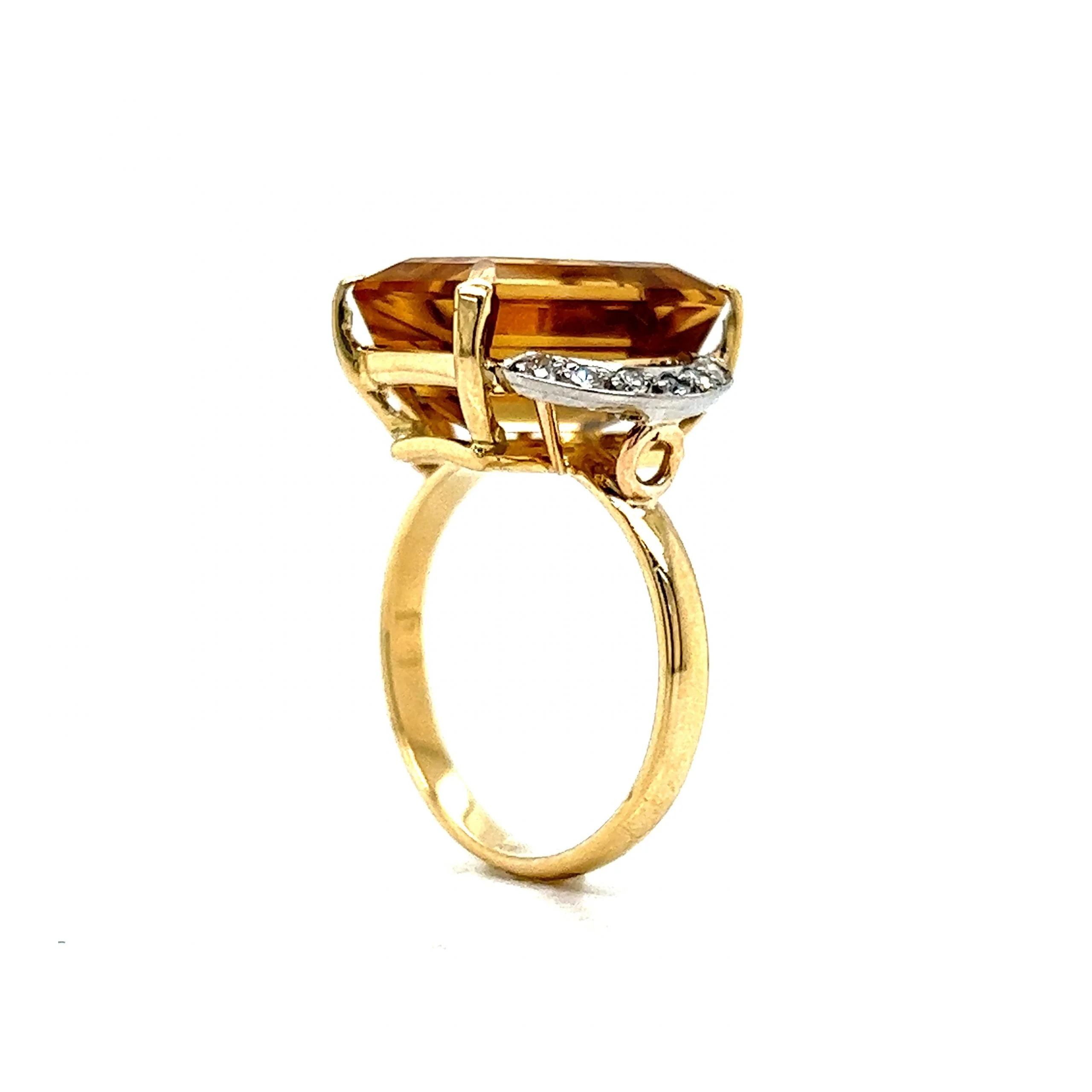Mid-Century Citrine & Diamond Ring in 18k Yellow Gold - Image 5