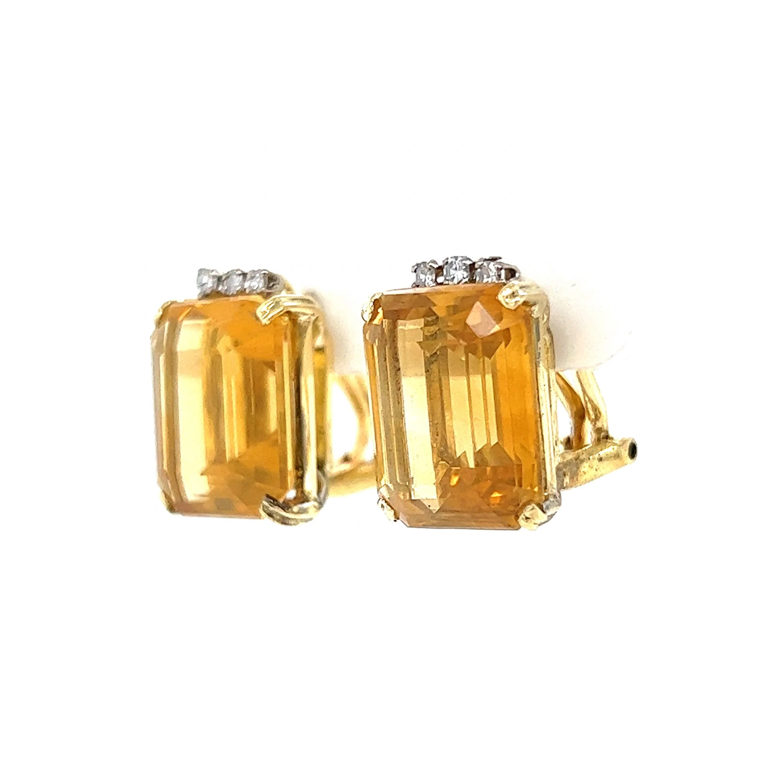 Mid-Century Citrine Stud Earrings in 14k Yellow Gold - Image 2