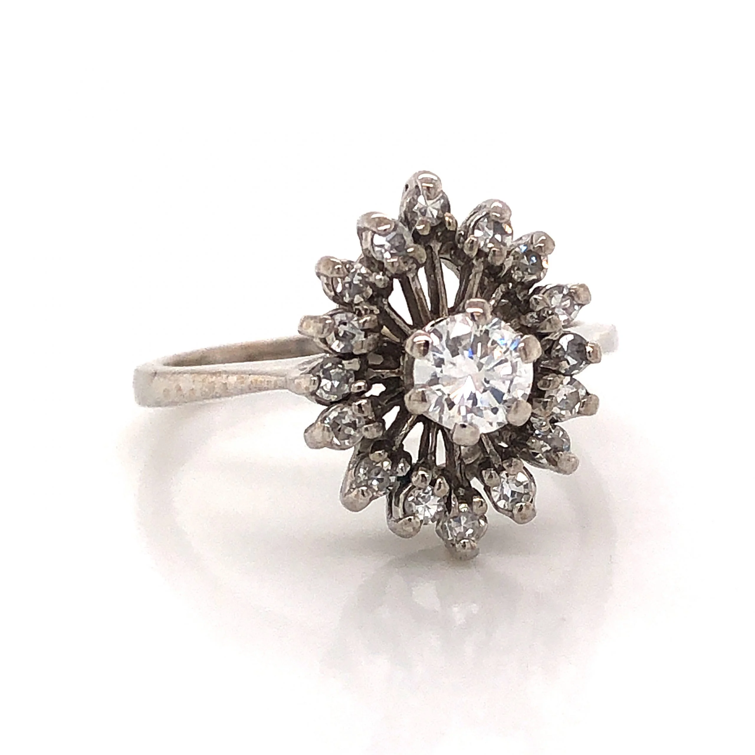 Mid-Century Cluster Diamond Engagement Ring in 14k White Gold - Image 3