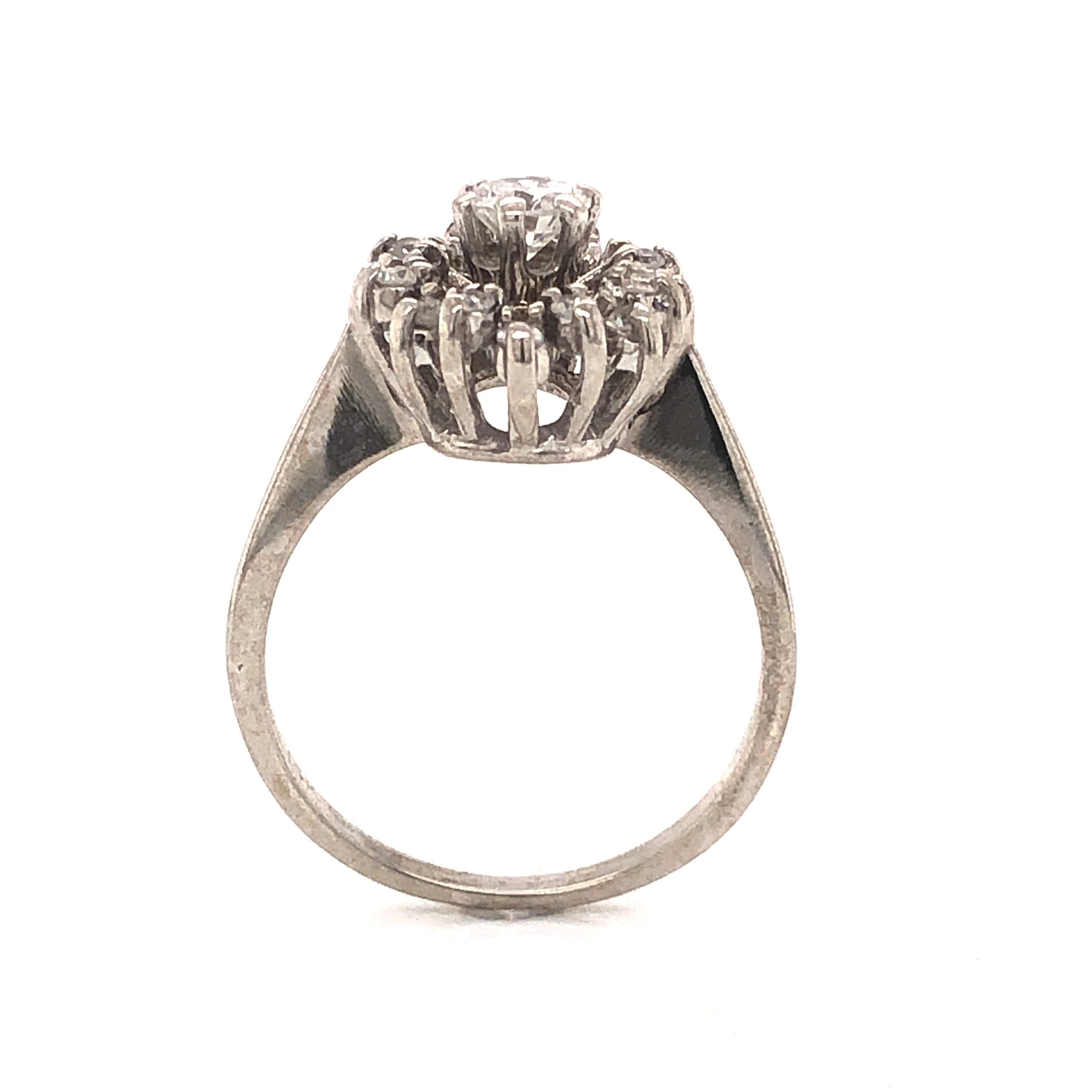 Mid-Century Cluster Diamond Engagement Ring in 14k White Gold - Image 4