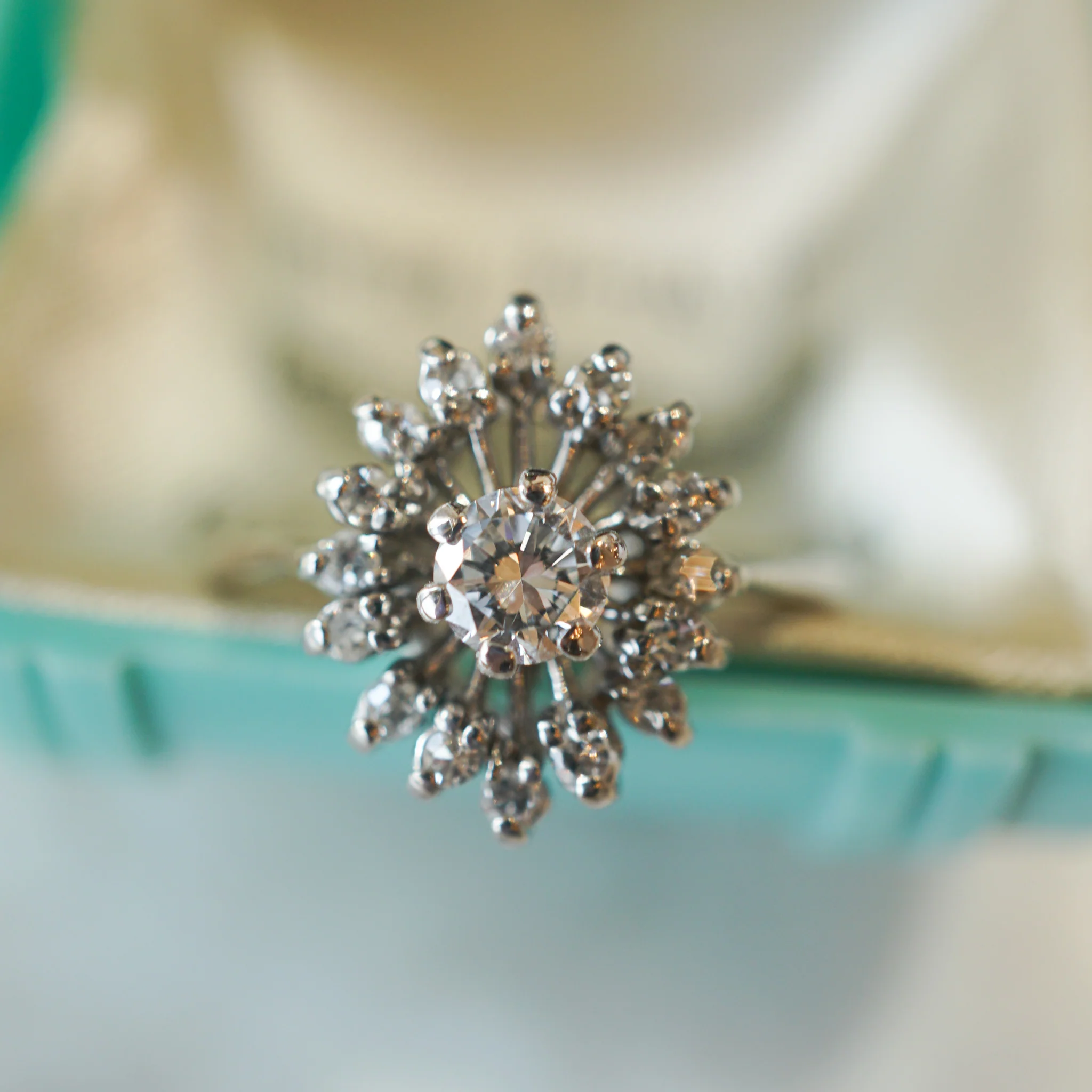 Mid-Century Cluster Diamond Engagement Ring in 14k White Gold - Image 6