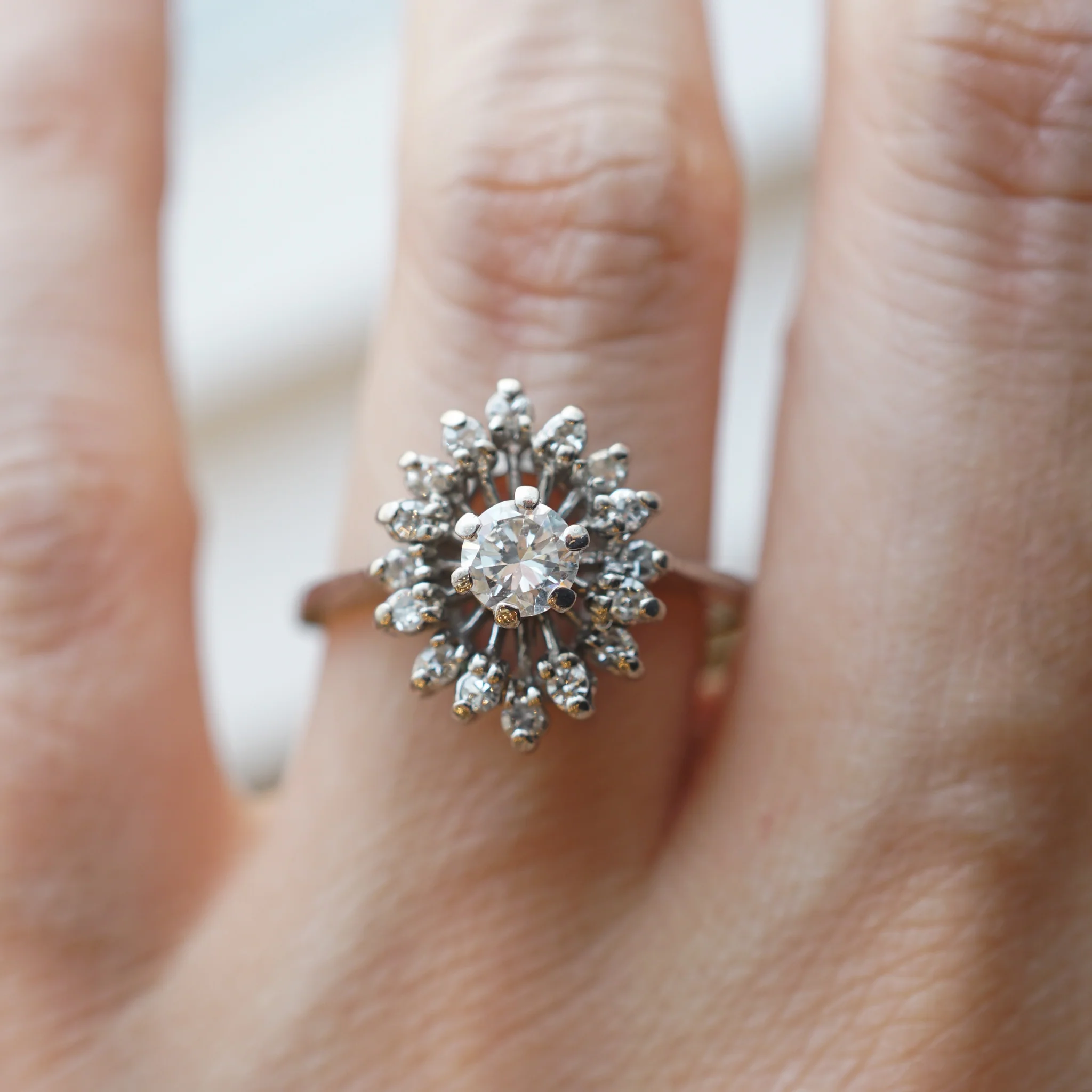 Mid-Century Cluster Diamond Engagement Ring in 14k White Gold - Image 7