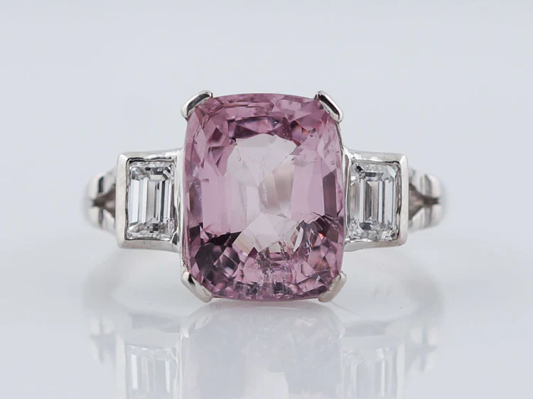 Mid-Century Cocktail Ring 4.00 Cushion Cut Pink Spinel in 14k White Gold