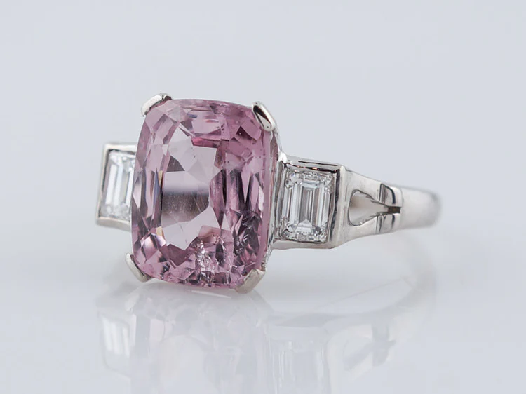Mid-Century Cocktail Ring 4.00 Cushion Cut Pink Spinel in 14k White Gold - Image 3