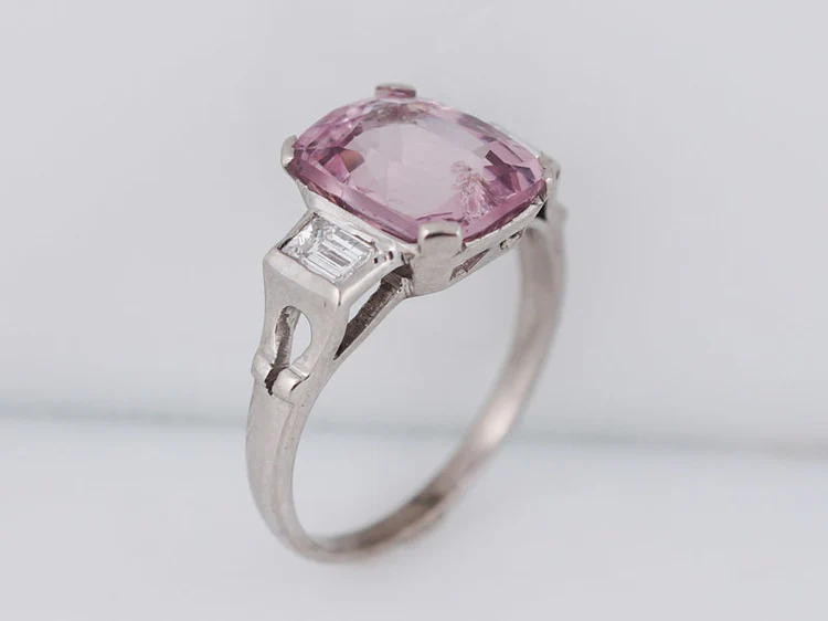 Mid-Century Cocktail Ring 4.00 Cushion Cut Pink Spinel in 14k White Gold - Image 5