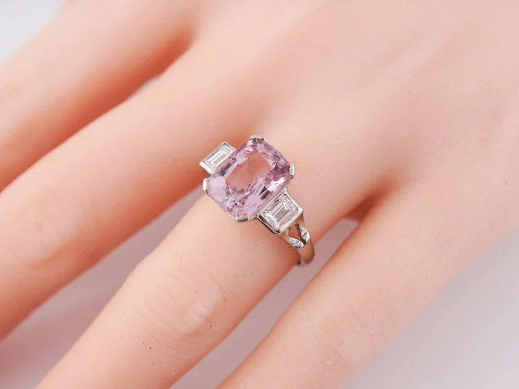 Mid-Century Cocktail Ring 4.00 Cushion Cut Pink Spinel in 14k White Gold - Image 9