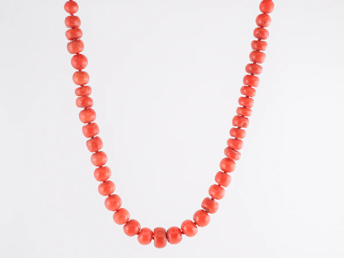 Mid-Century Coral Beaded Necklace with 14K Gold Clasp