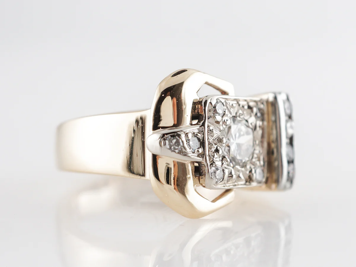 Mid-Century Diamond Belt Ring w/ Diamond in 14k Yellow Gold - Image 3