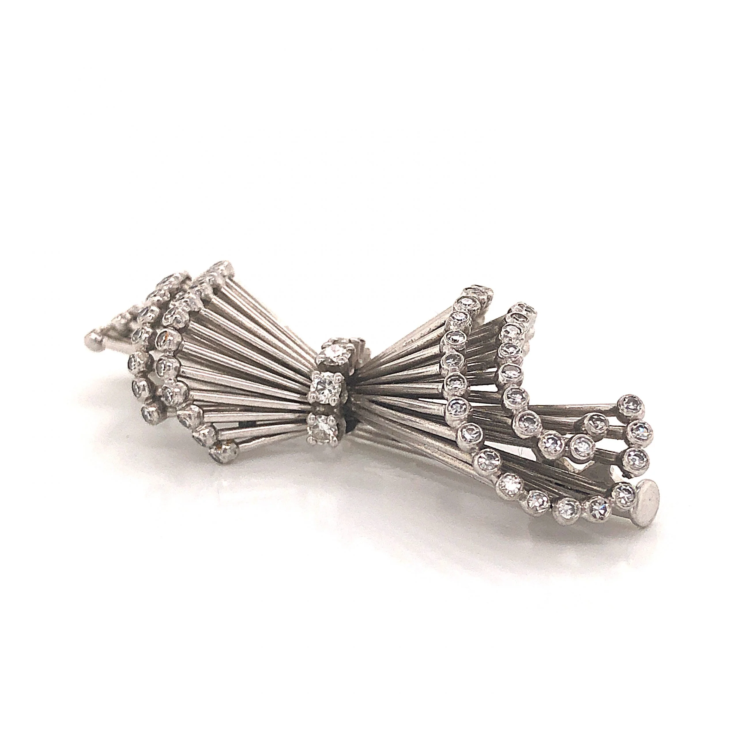 Mid-Century Diamond Brooch in 18k White Gold - Image 3