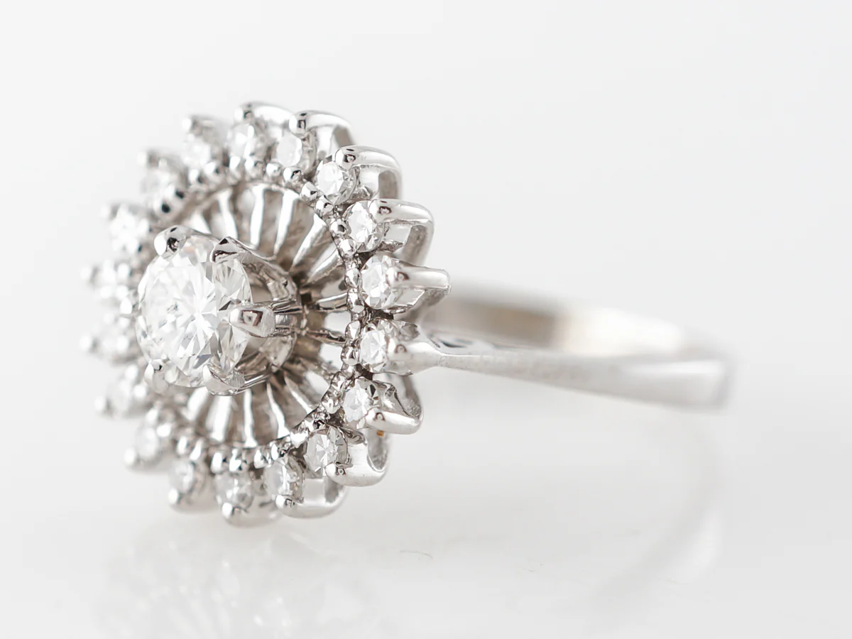 Mid-Century Diamond Cluster Ring in 14k White Gold - Image 2